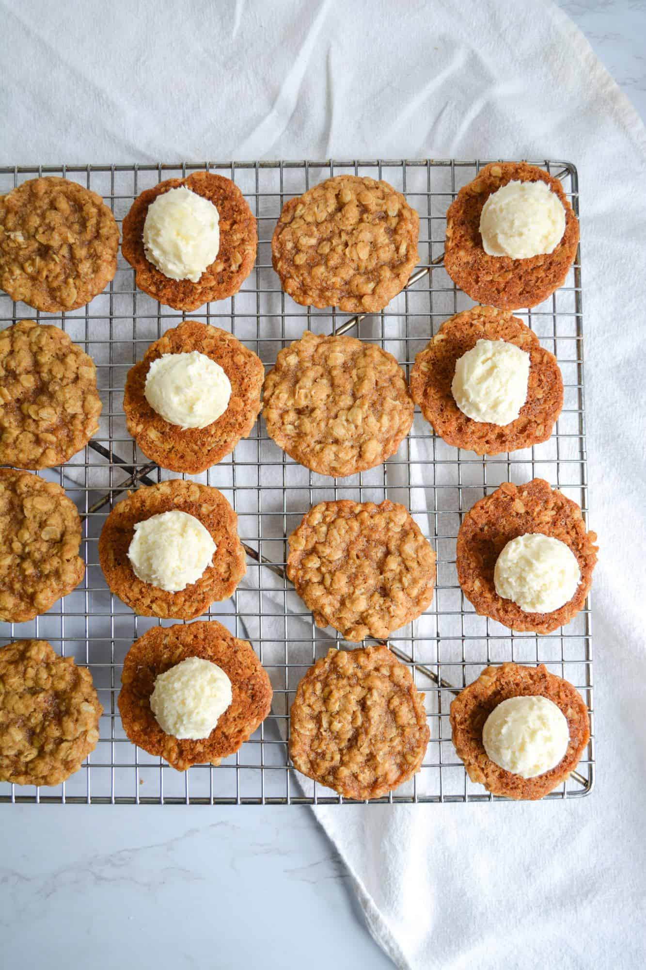 Filling Vegan oatmeal cream pies with dairy free buttercream