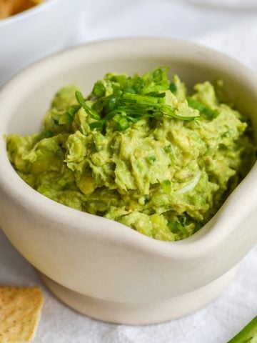 4 ingredient guacamole in a white bowl