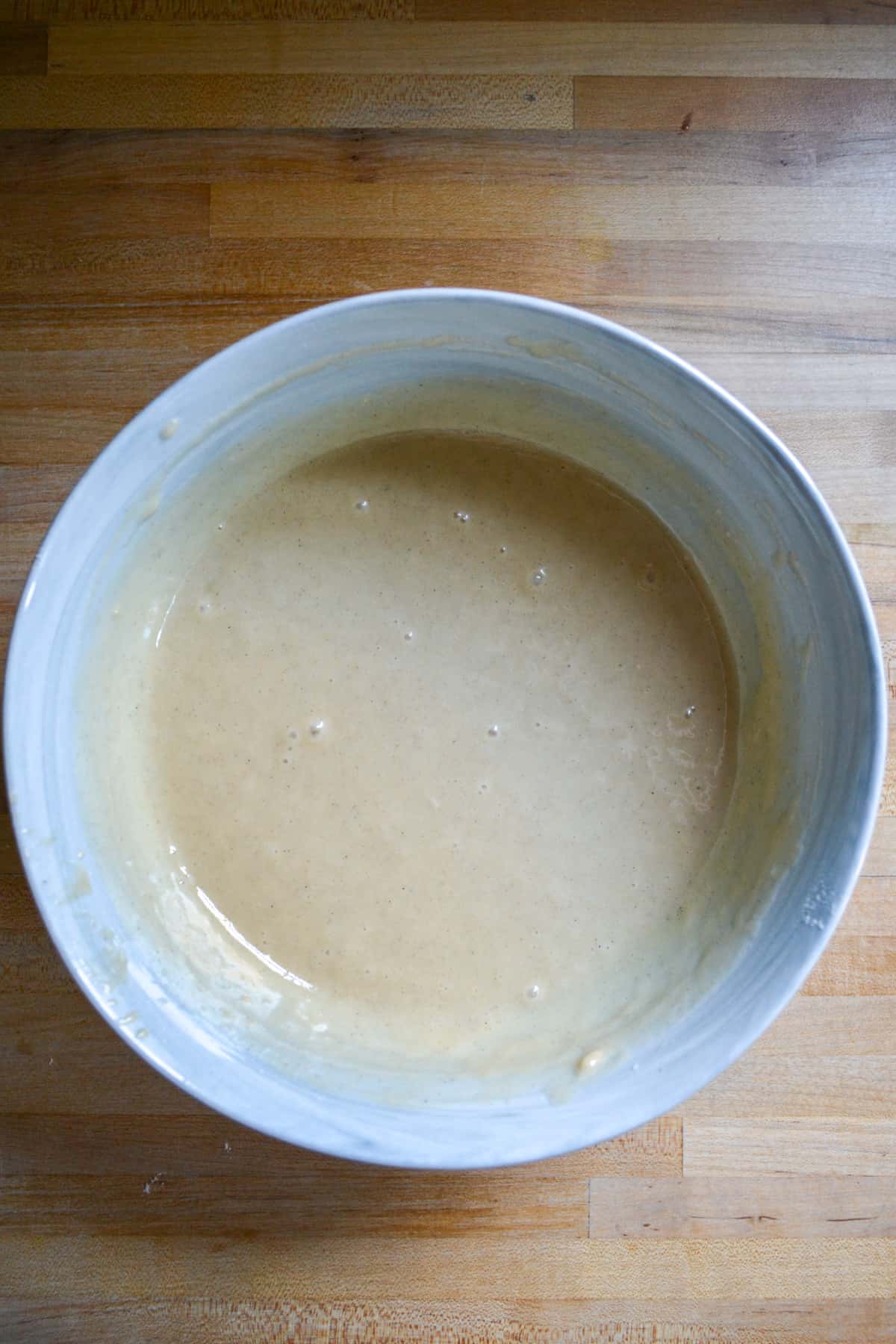 Mixed batter in a marble bowl