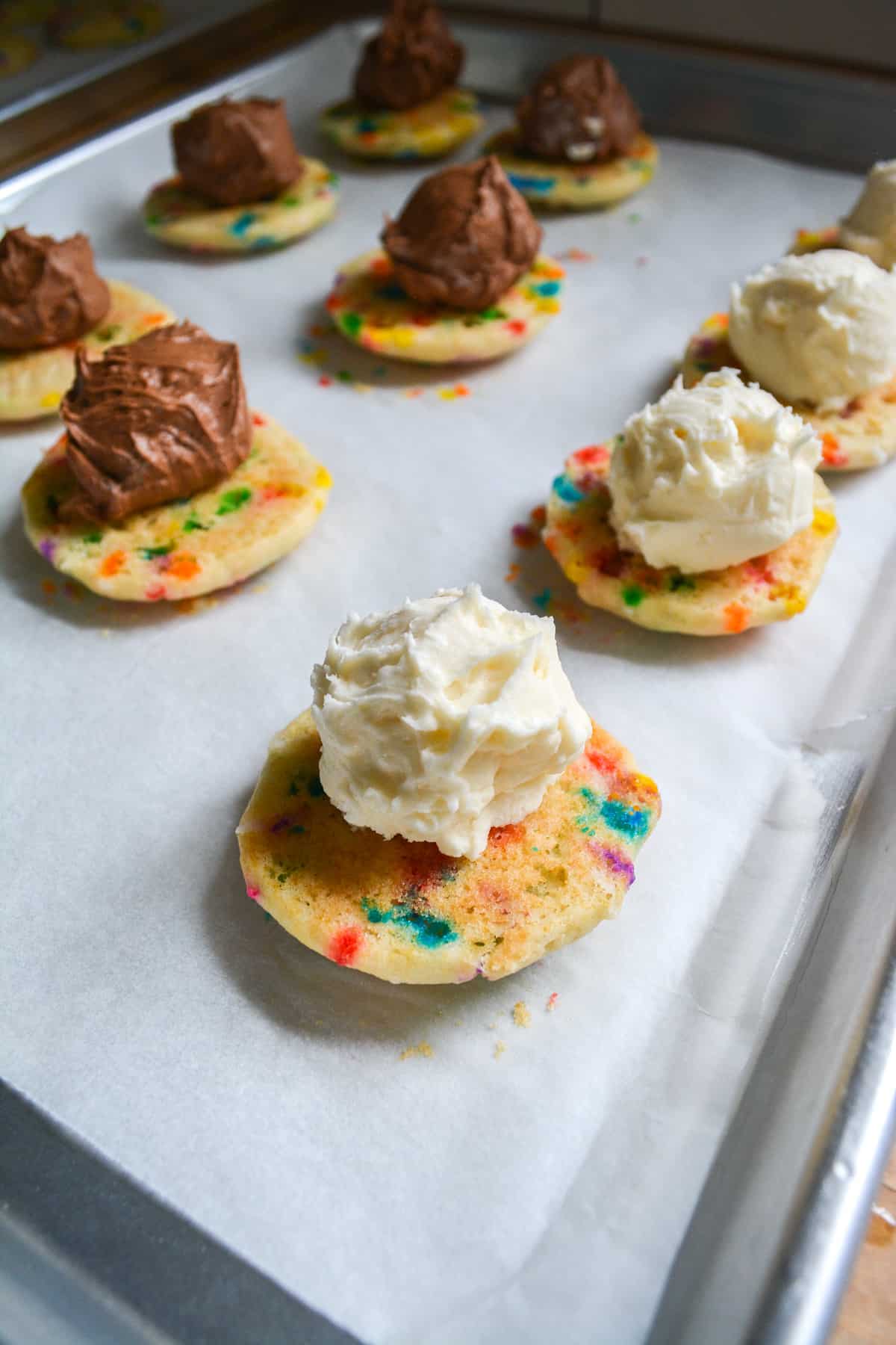 sandwich cookies with buttercream on top