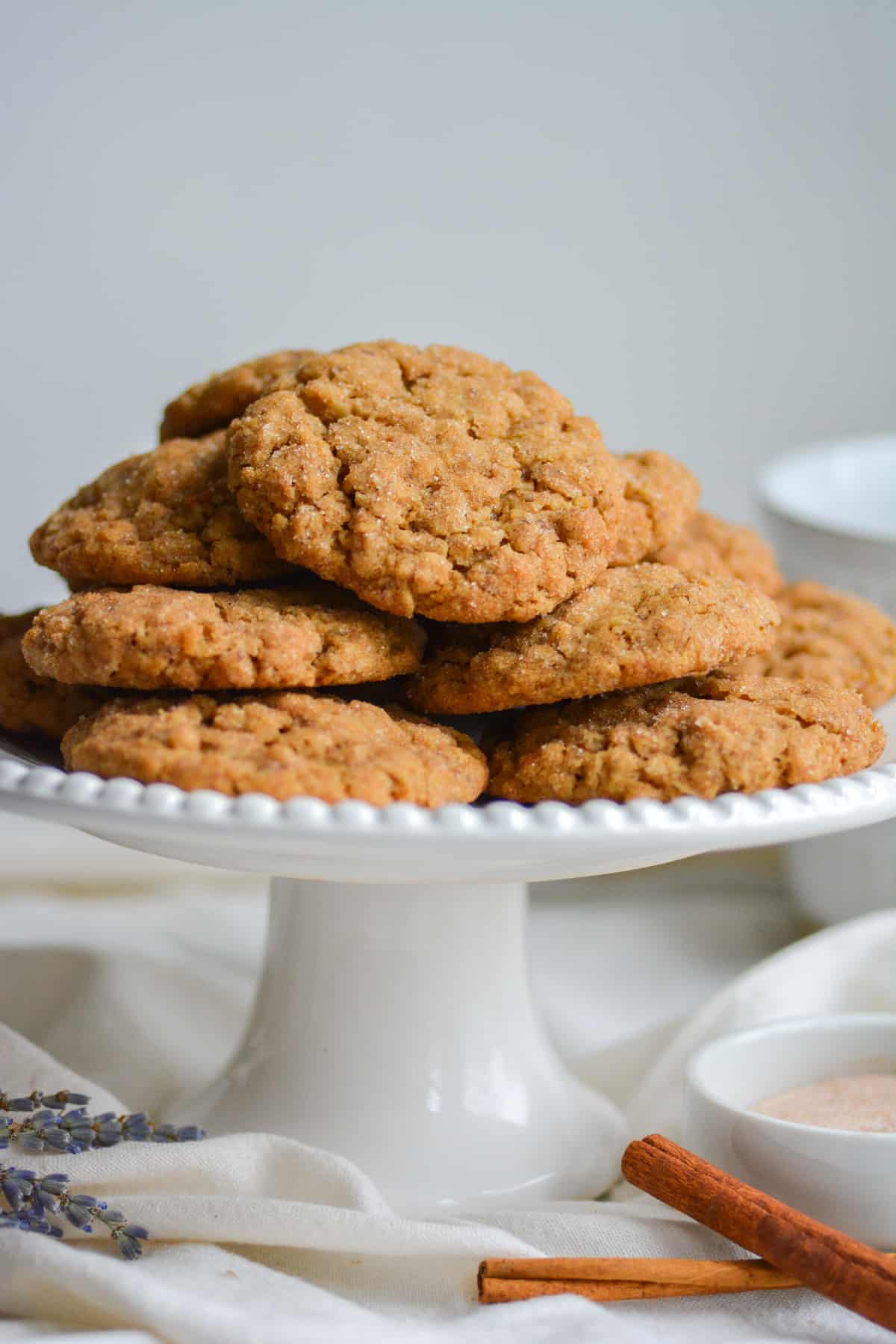 Oatmeal Snickerdoodles on a cake stand