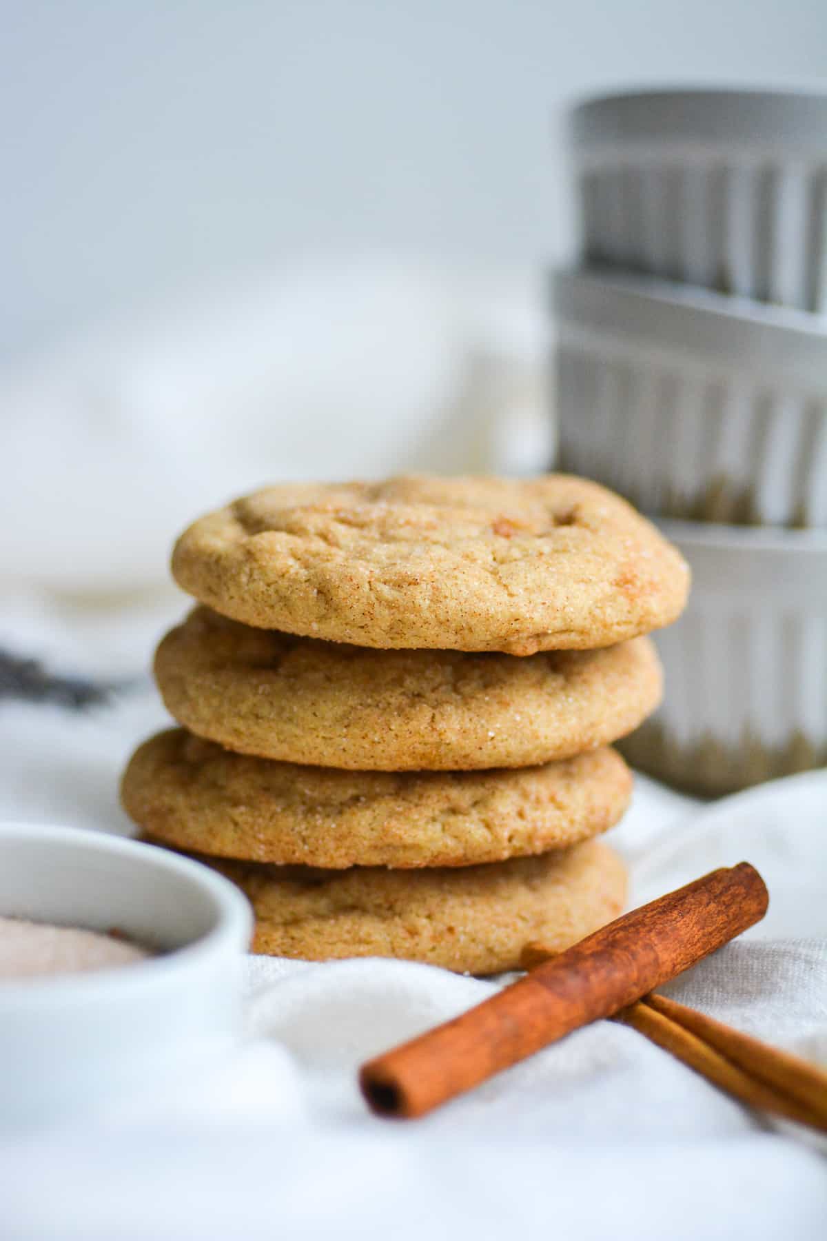 A stack of small batch snickerdoodle cookies