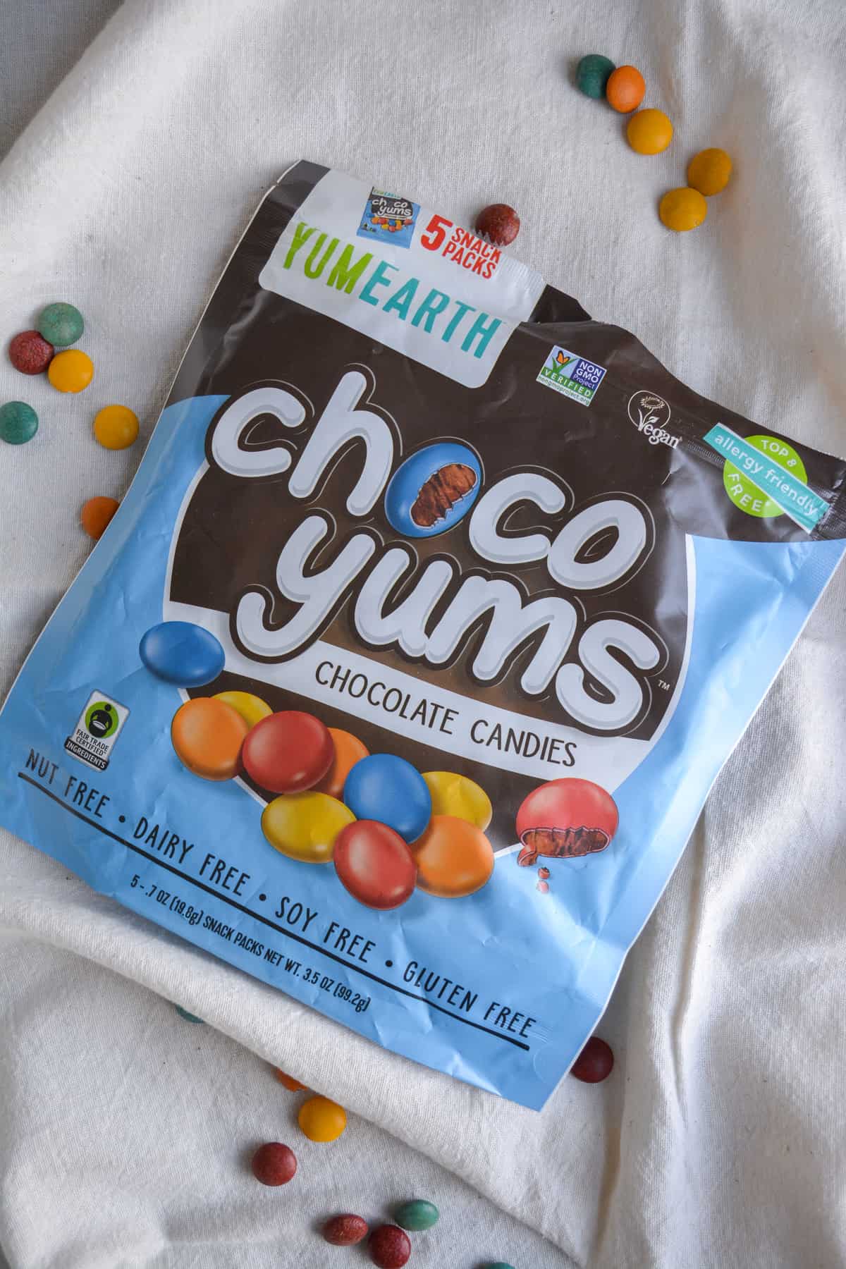 A package of Yum Earth Choco Yums