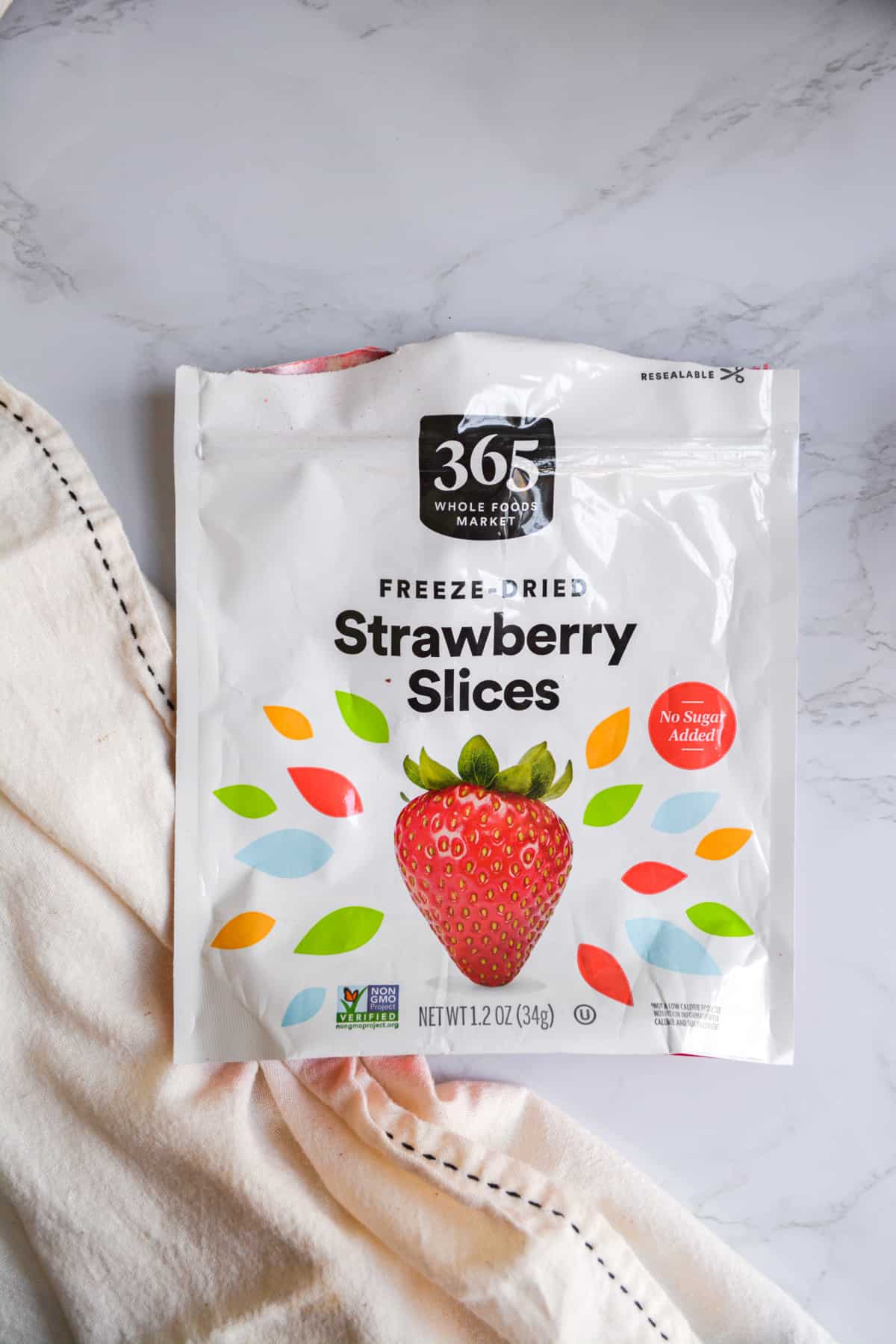 Shot of a package of freeze dried strawberries