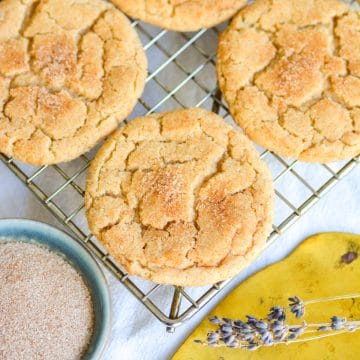 Vegan Snickerdoodle Cookies on a wire cooling rack.