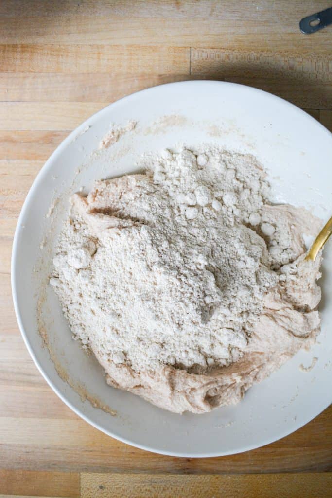 Adding the flour into the recipe