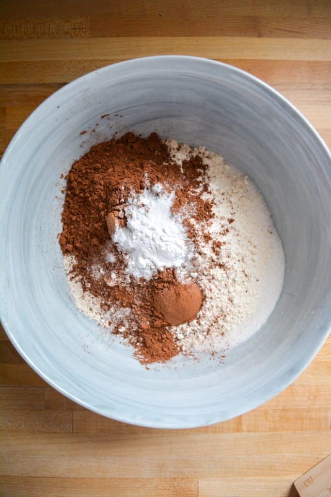 Dry ingredients in a large mixing bowl