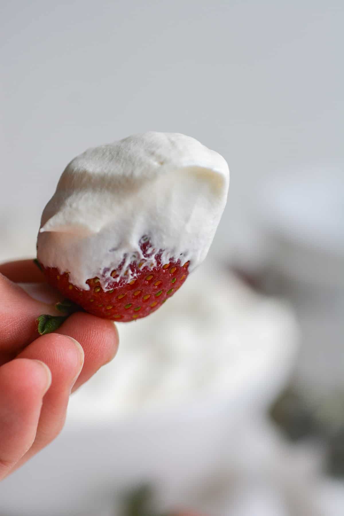 Strawberry dipped in whipped cream frosting