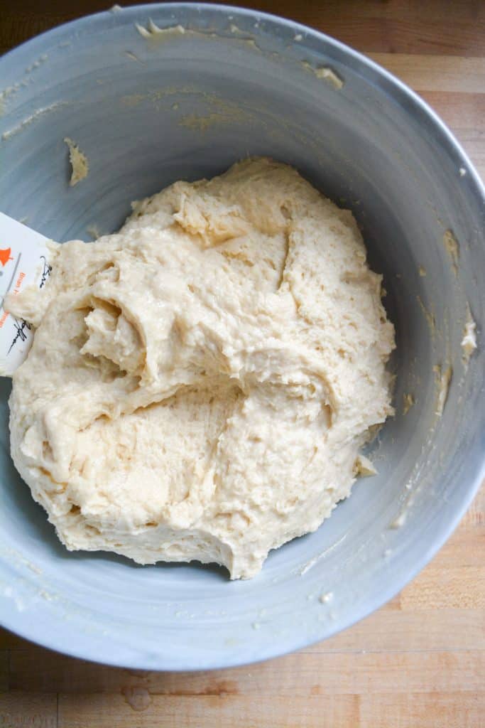 Shaggy dough mixed in a bowl