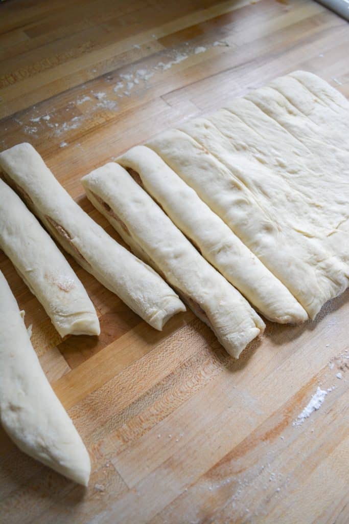 Strips cut from the dough