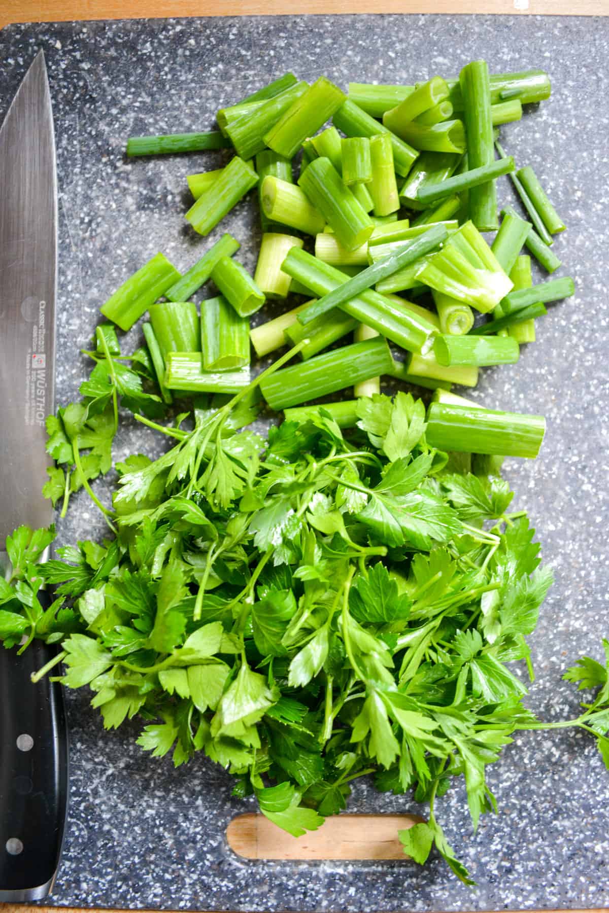 Roughly chopped scallions and parsley leaves