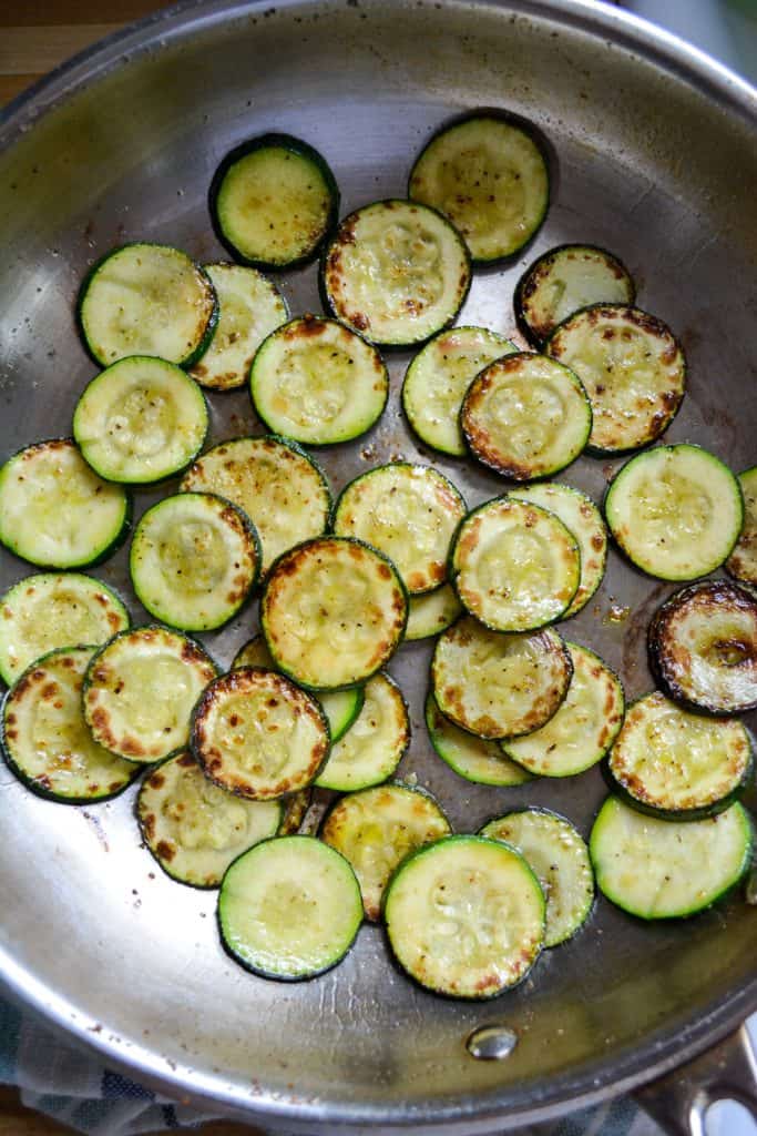 Browned zucchini in a skillet
