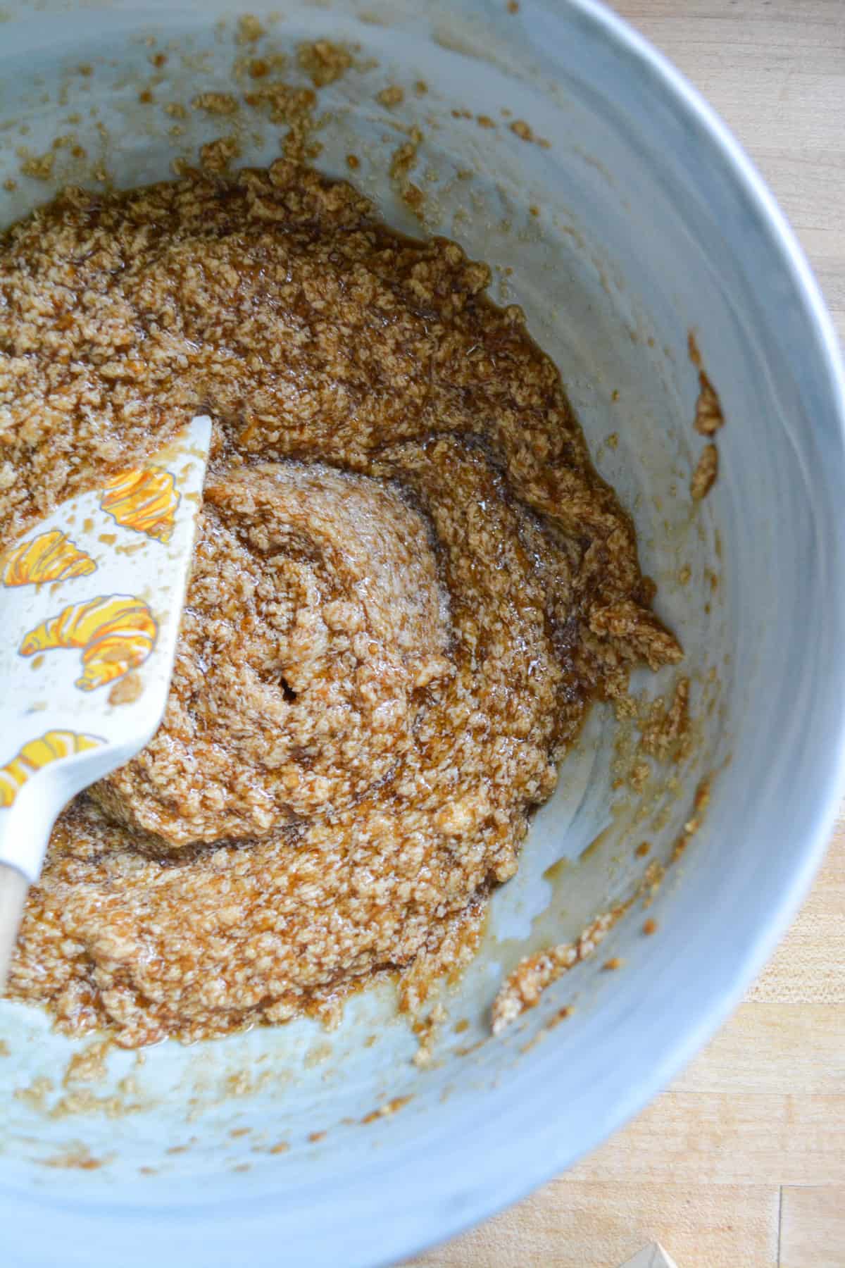 Flax egg added into mixing bowl