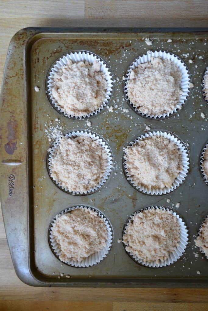 Muffins batter topped with streusel
