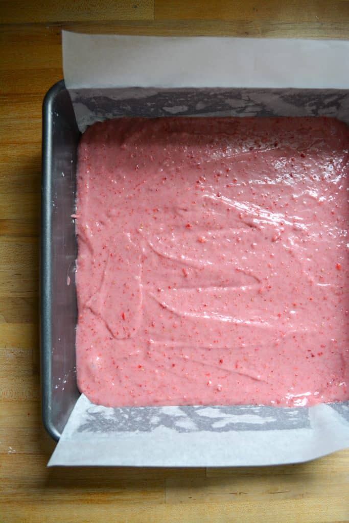strawberry cake ready to bake