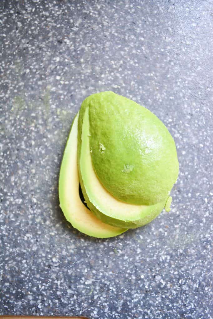 Avocado sliced into planks