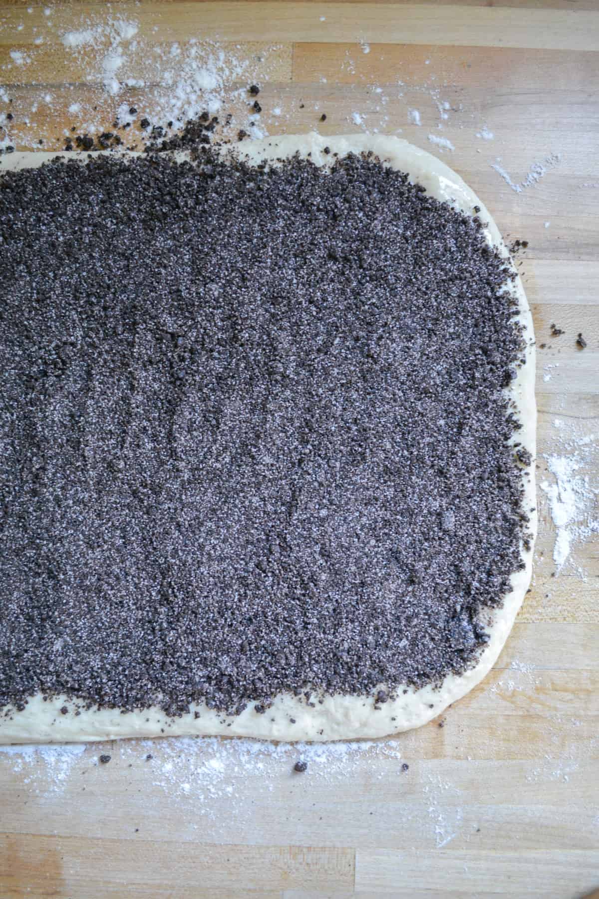 dough topped with oreo filling