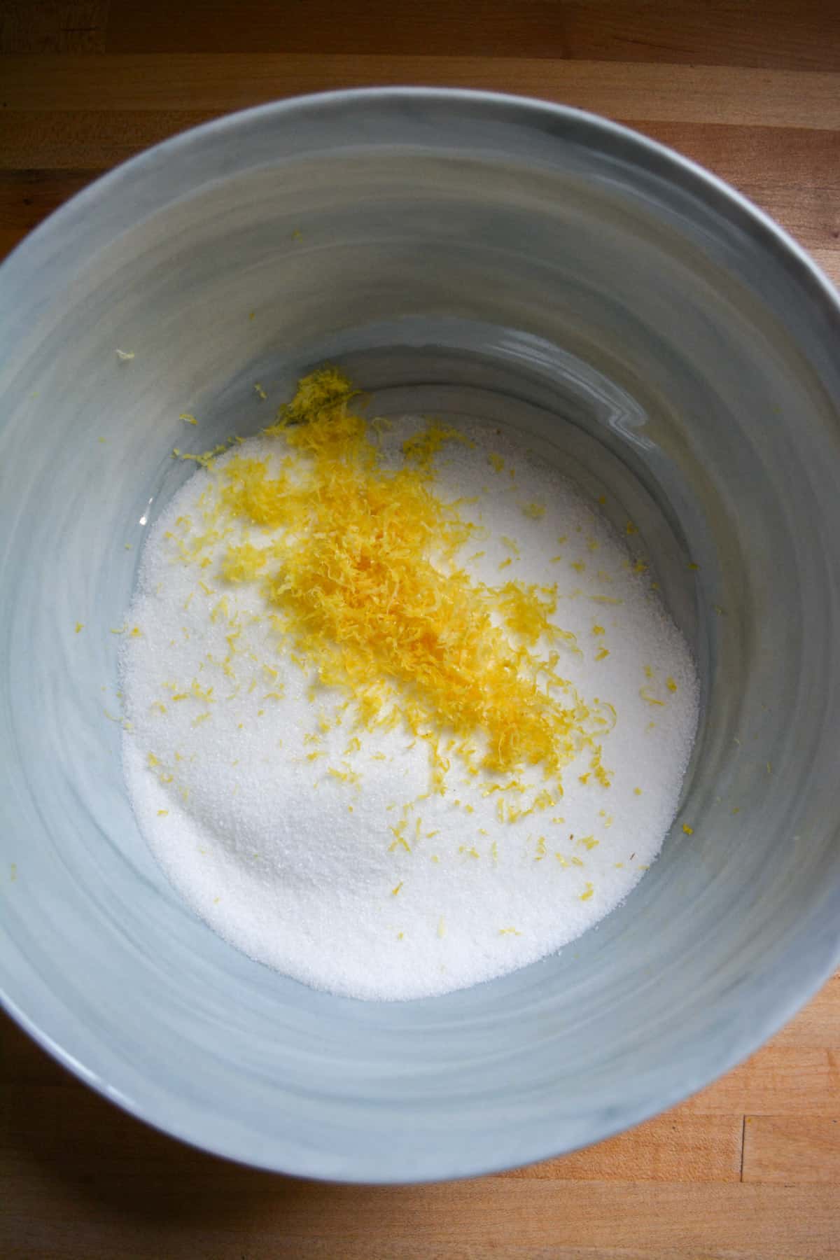 Sugar and zest in a marble bowl