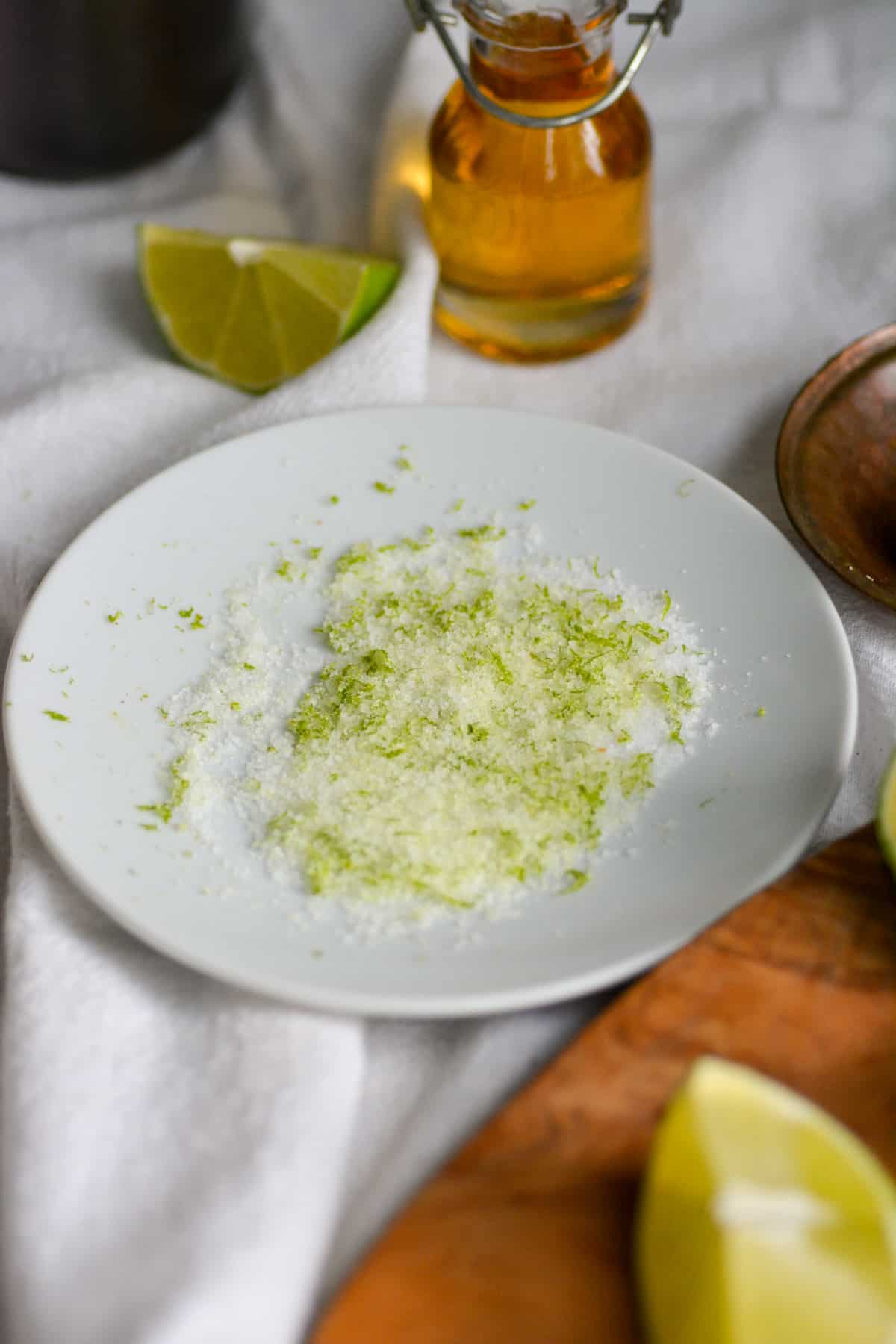 Lime salt on a small white plate