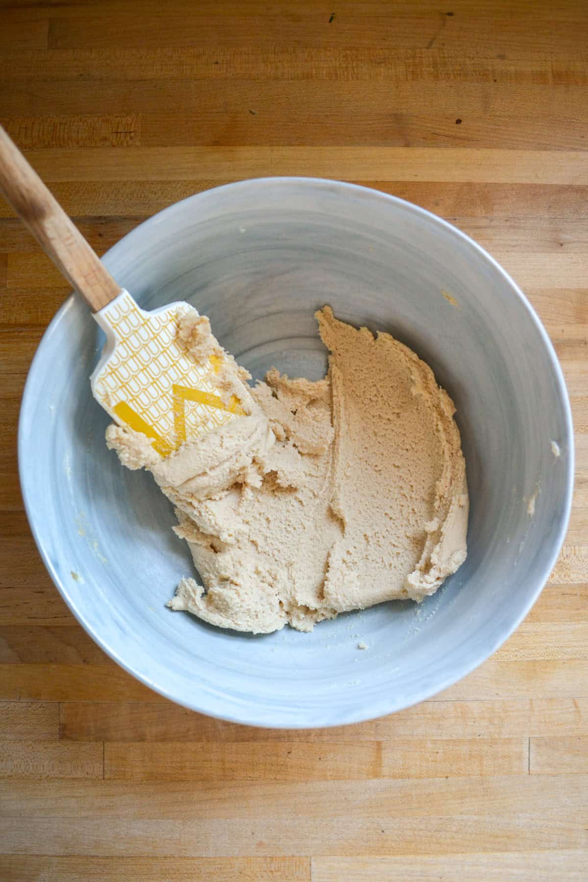 Creamed butter and brown sugar in a large mixing bowl.
