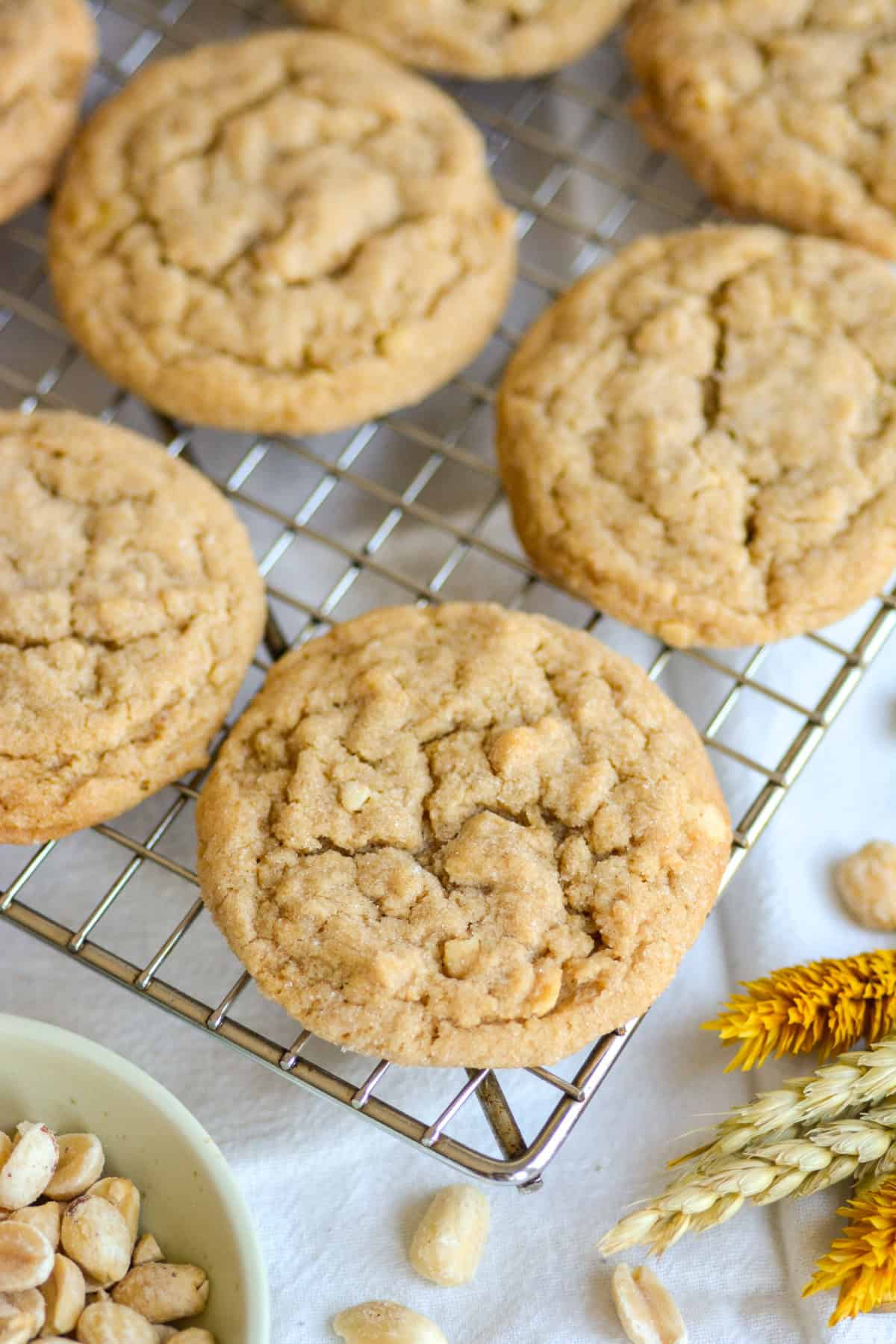 Vegan Peanut Butter Banana Cookies on a wire cooling rack.