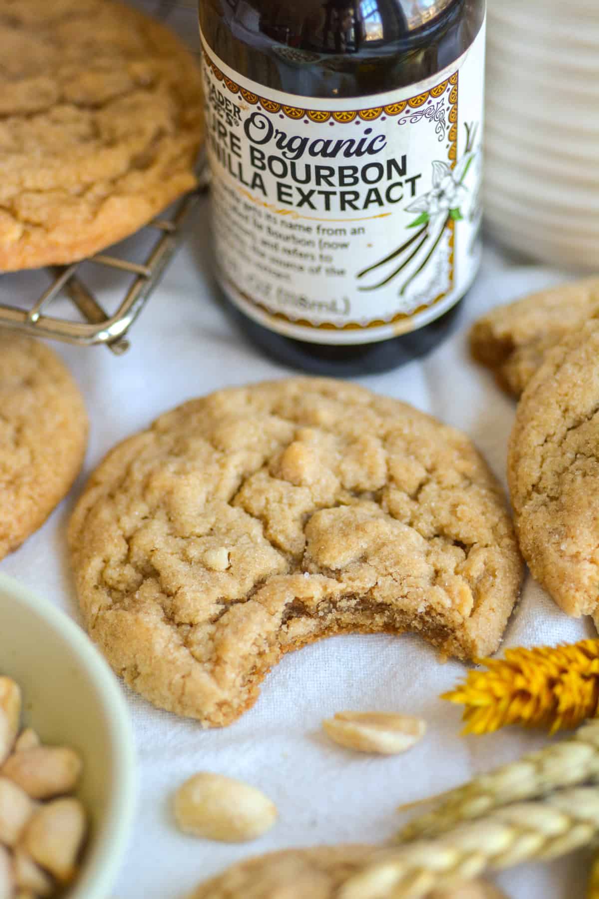 A Vegan Peanut Butter Banana Cookie with a bite taken out of it.