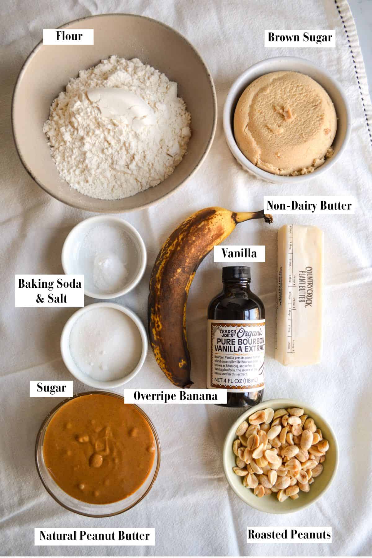 Ingredients for making this recipe in small bowls on a linen cloth.