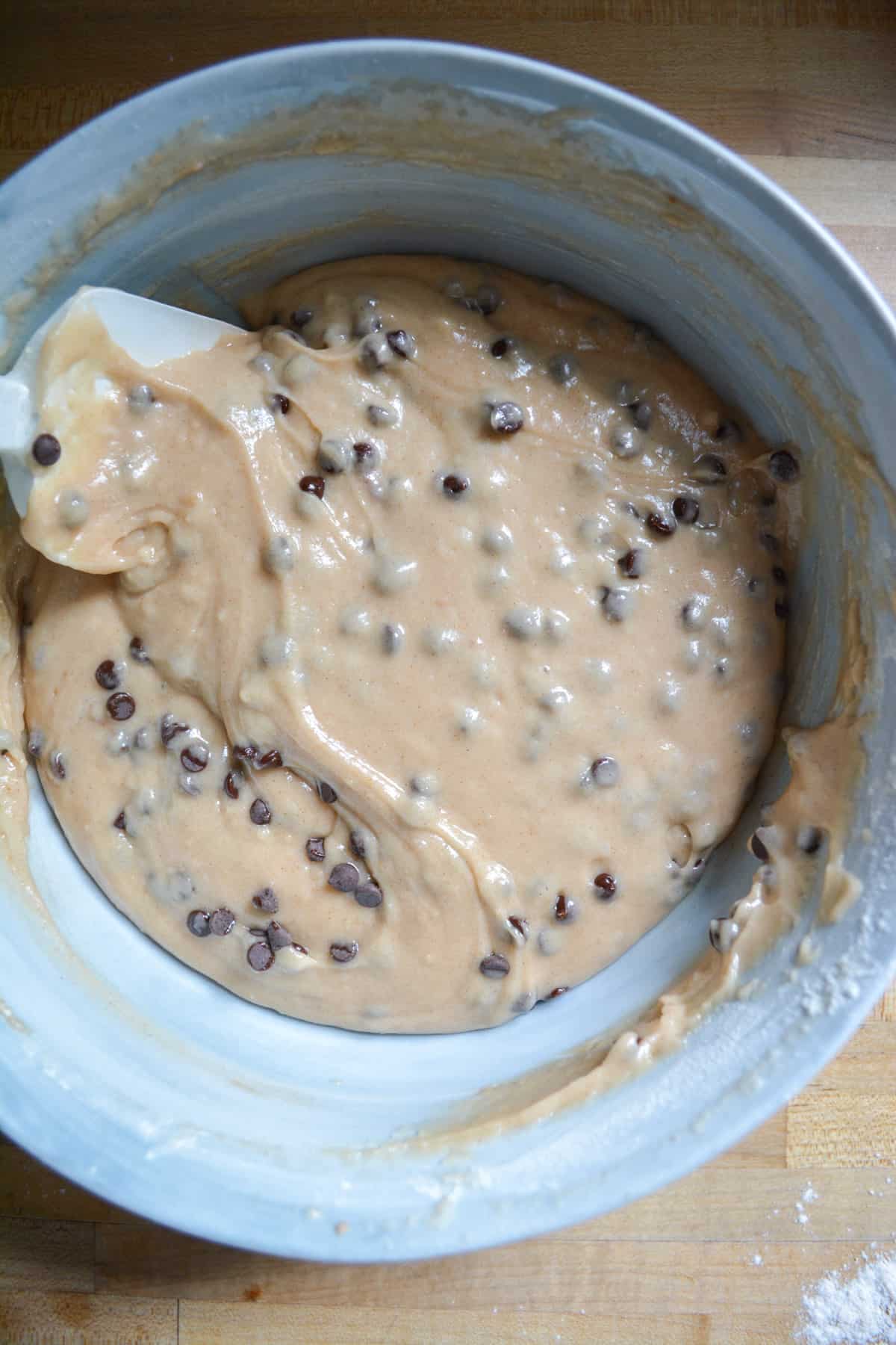 Chocolate chips added into the batter.