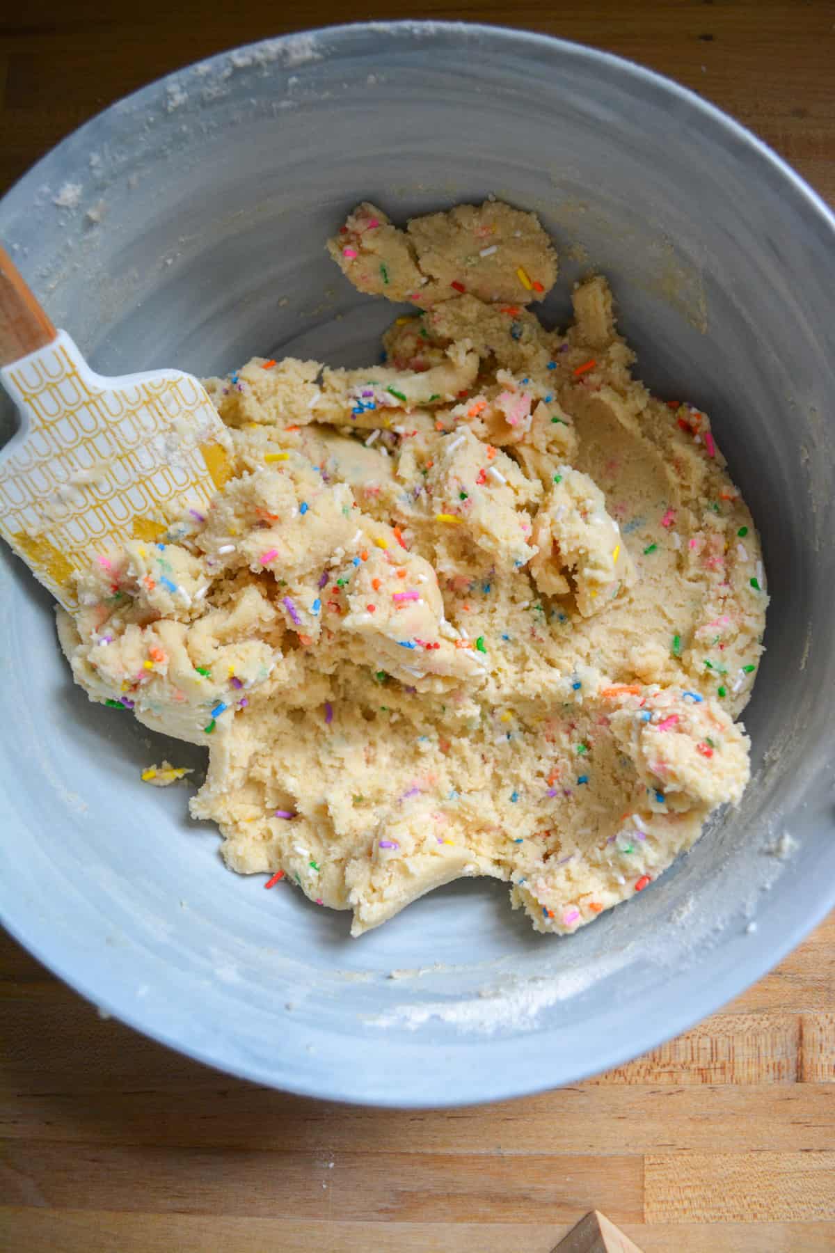 rainbow sprinkles mixed into the cookie dough