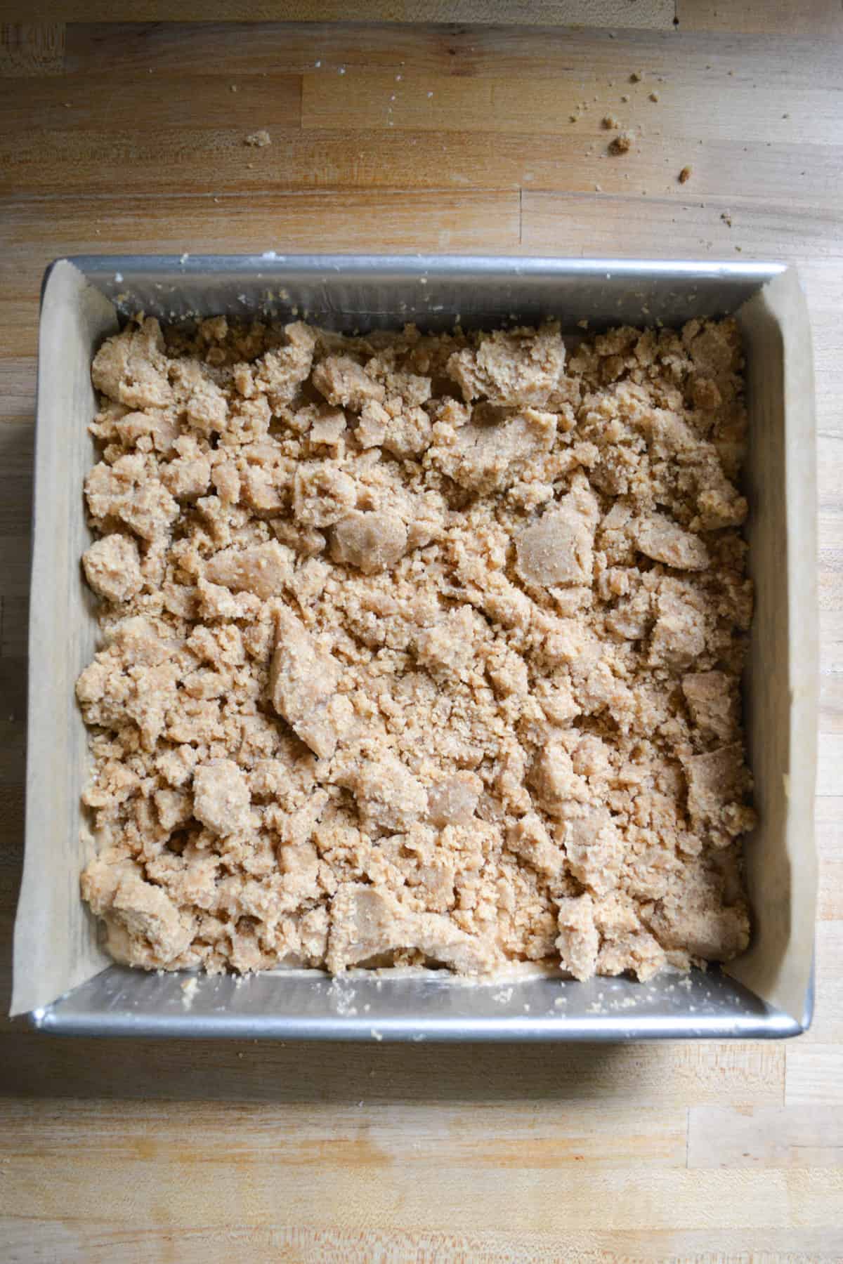 Vegan Apple Cinnamon Crumb Cake ready to bake.