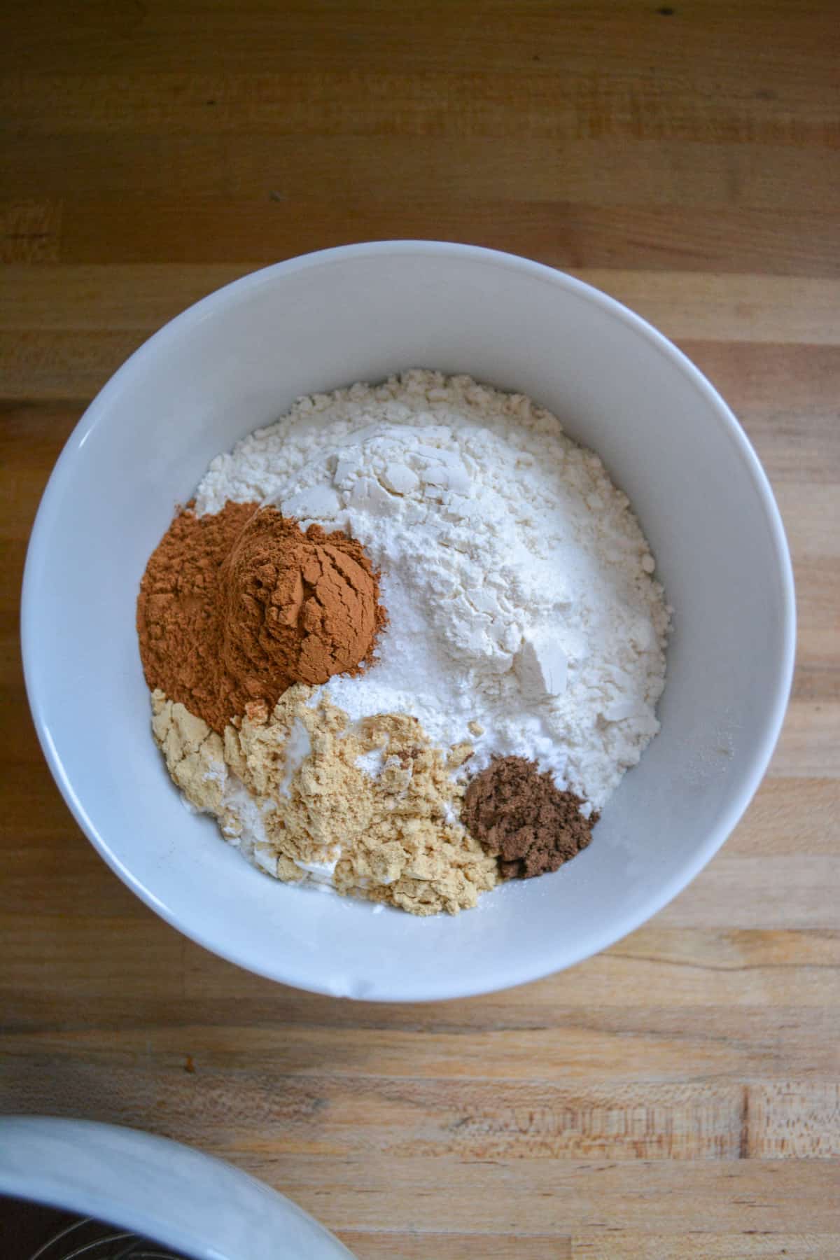 Overhead photo of fry ingredients in a white bowl.