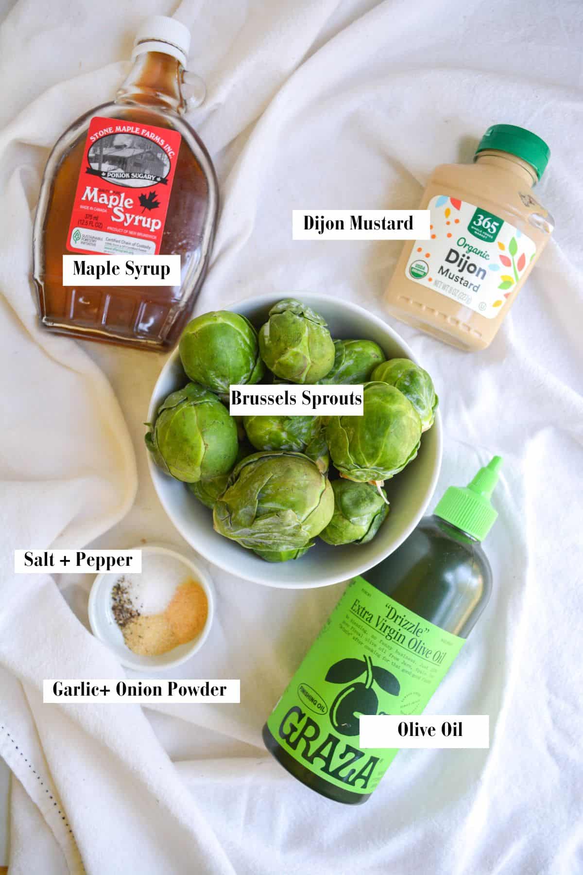 Overhead shot of ingredients to make the Brussles sprouts.