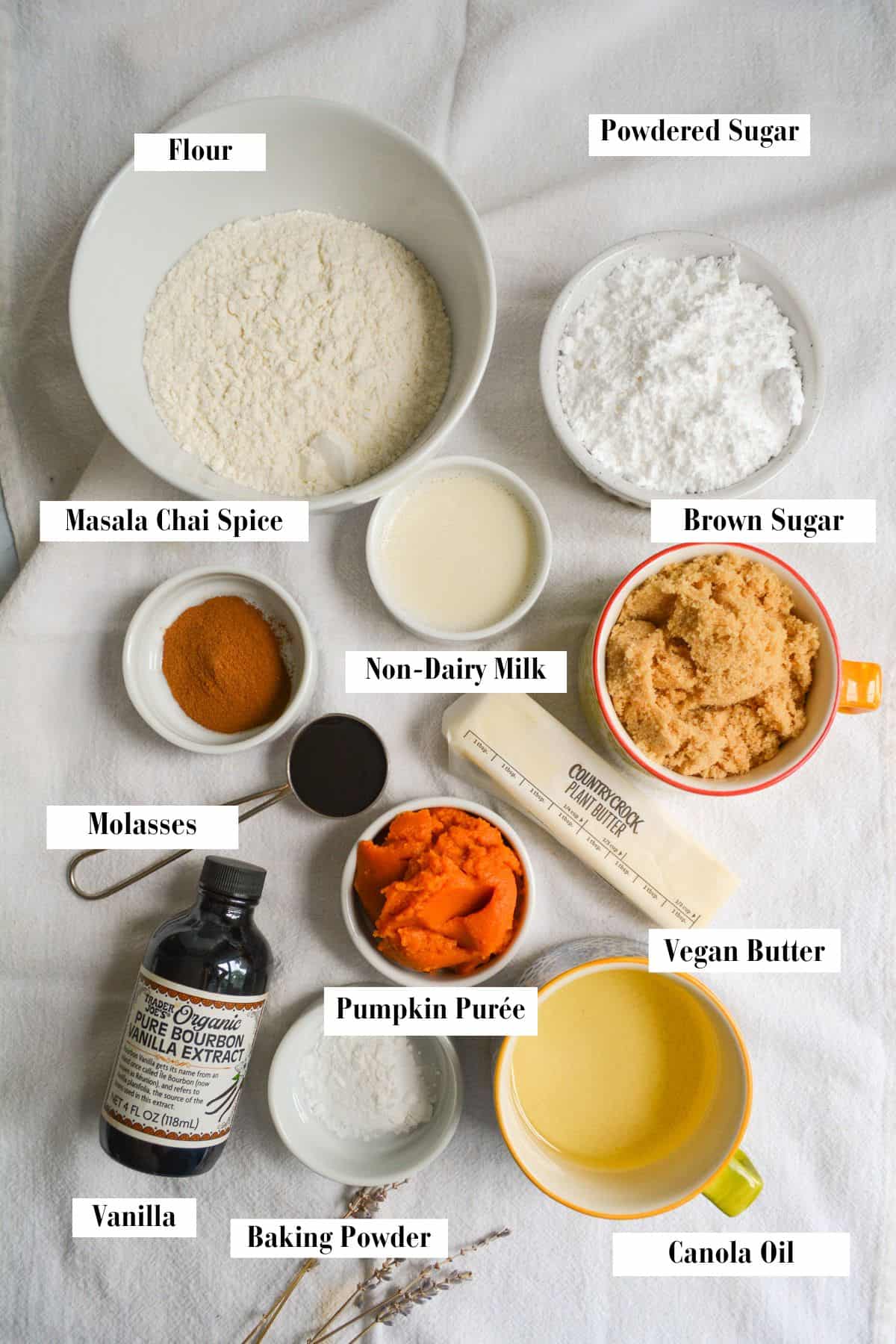 Ingredients for making this recipe in small bowls on a linen cloth.
