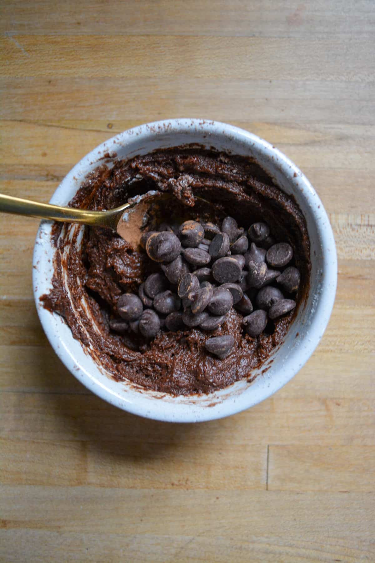 Overhead photo of finished vegan dairy-free double chocolate cookie dough.