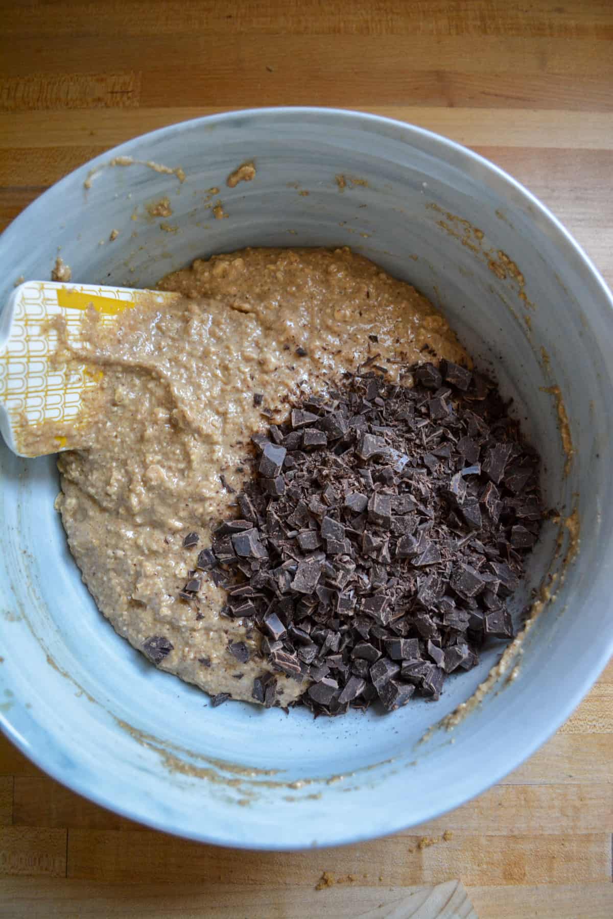 Chocolate Chips added into the batter.