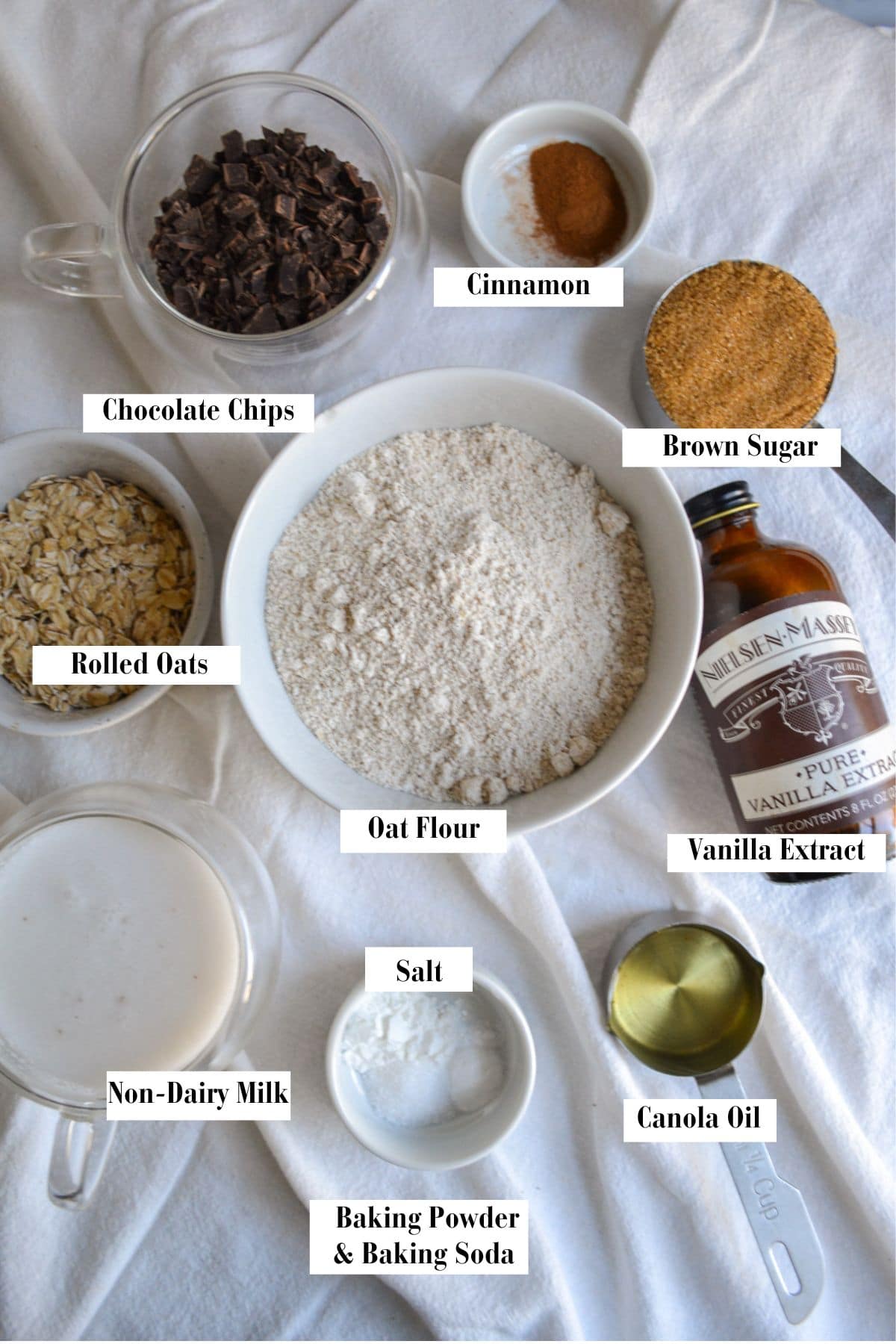 Overhead photo of ingredients needed to make the muffins.