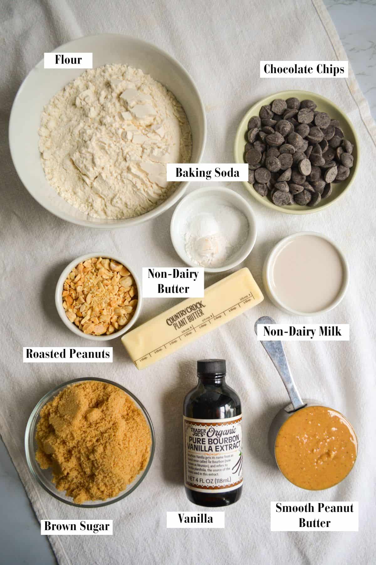 Ingredients for making this recipe in small bowls on a linen cloth.