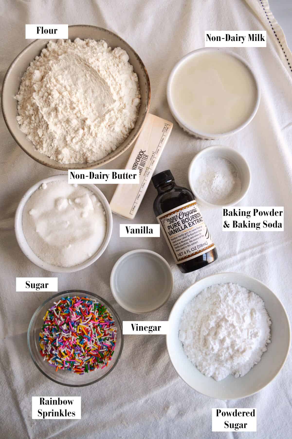 Ingredients for making this recipe in small bowls.