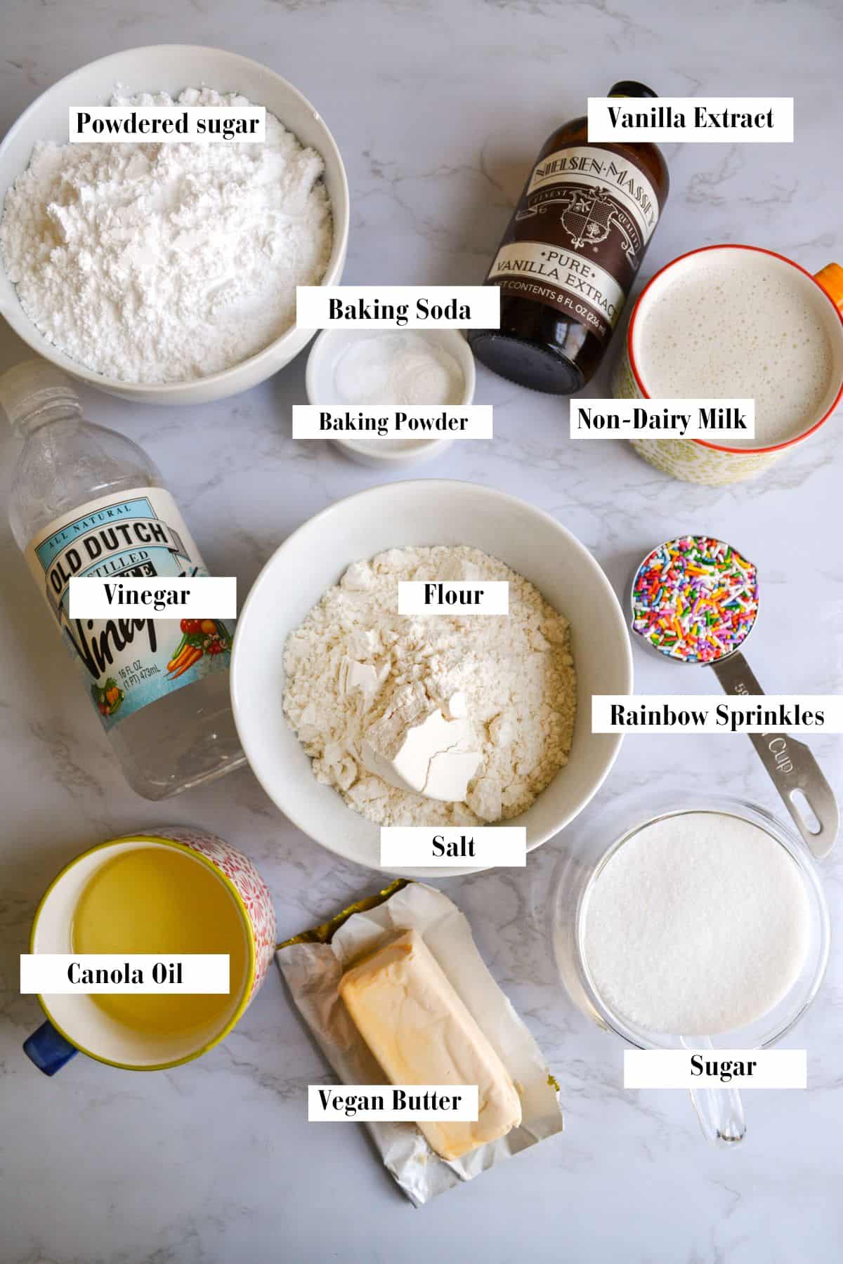 Overhead picture of ingredients to make the cake.