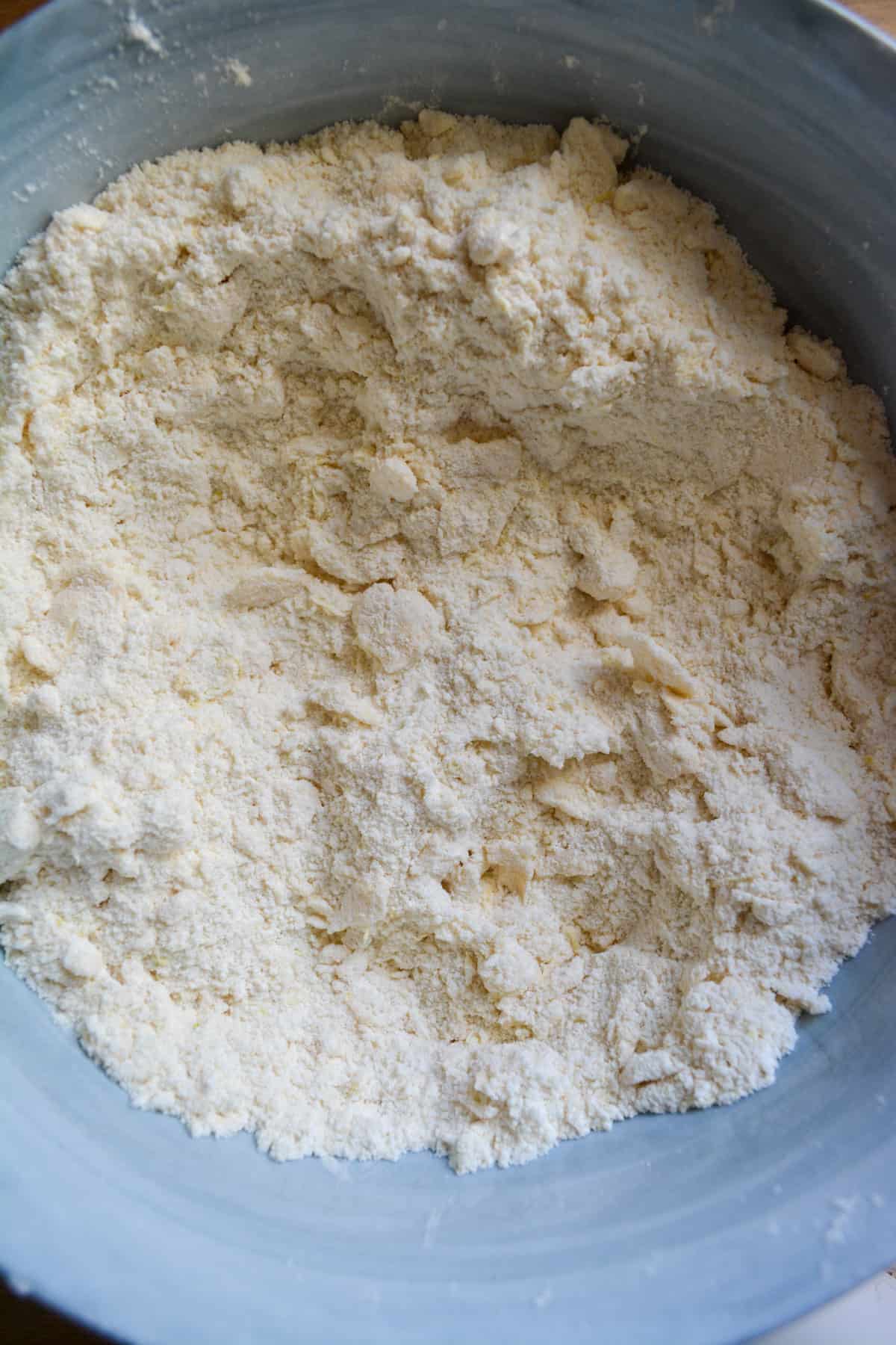 Vegan butter cut into the dry ingredients.