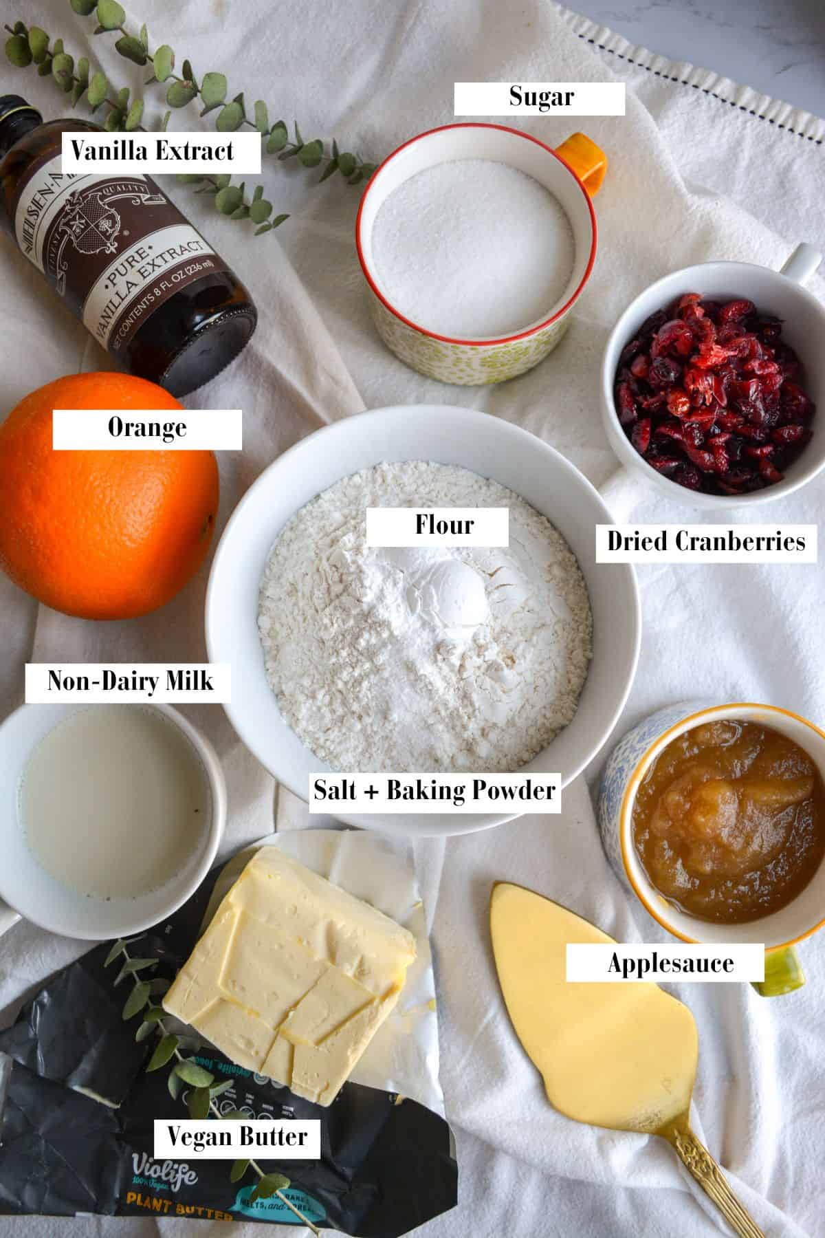 Overhead photo of ingredients needed to make the muffins.