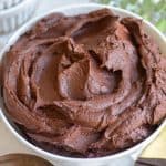 Vegan Chocolate Buttercream Frosting in a white bowl.