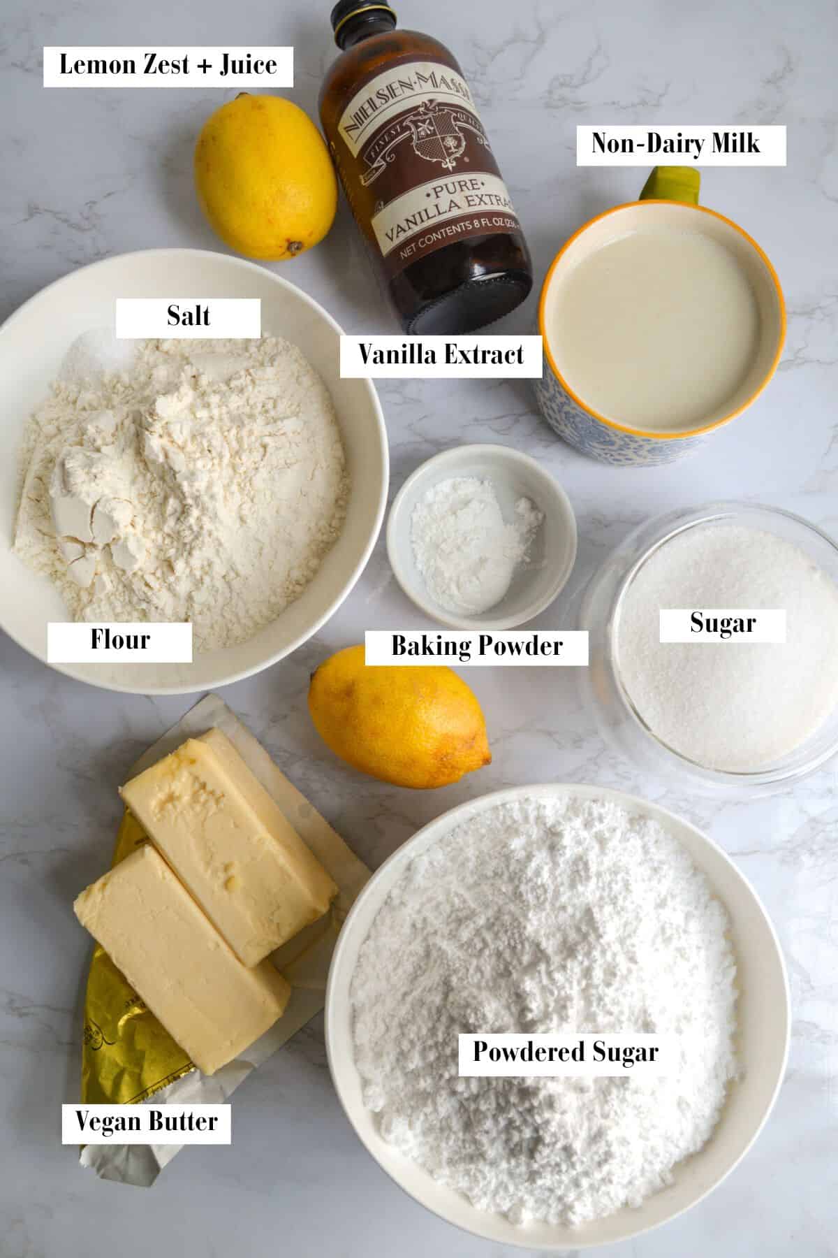 Ingredients to make this Vegan Lemon Cake recipe.