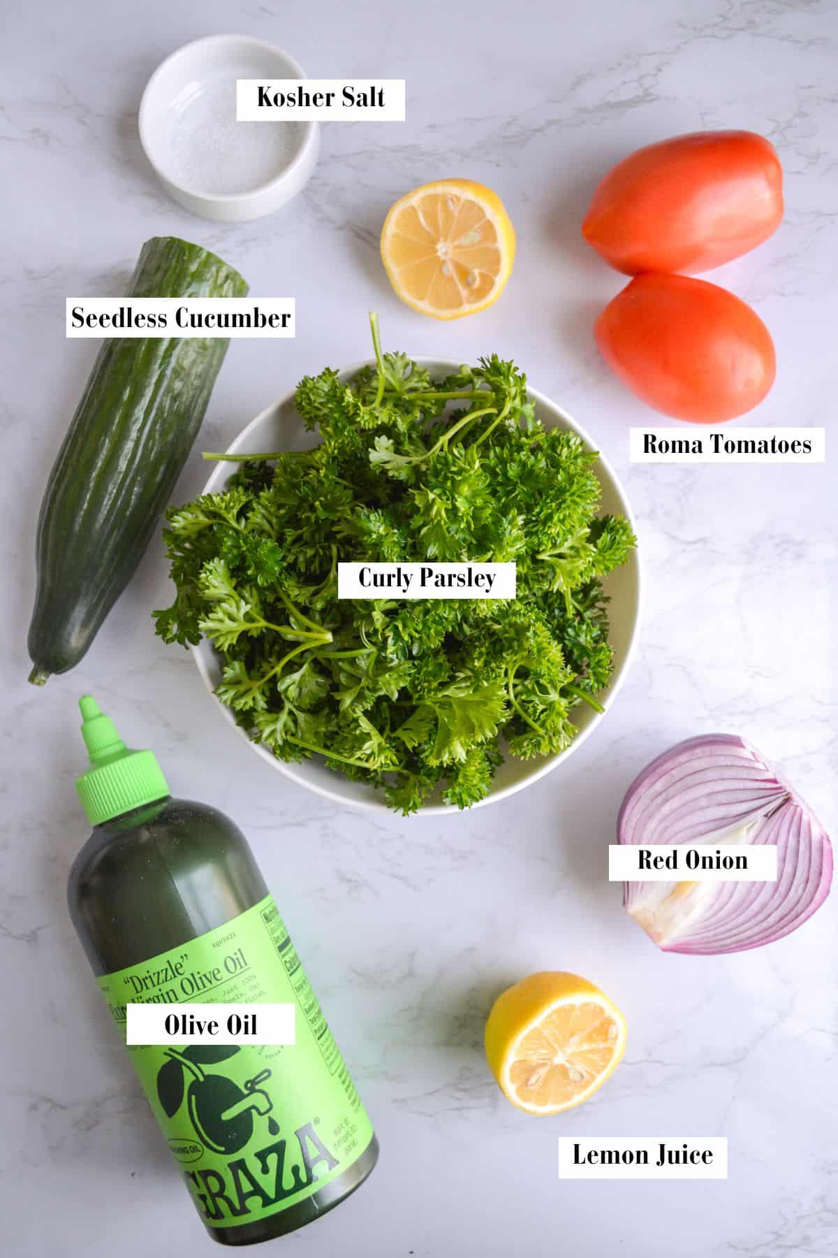 Ingredients for making this grain-free tabbouleh salad recipe.