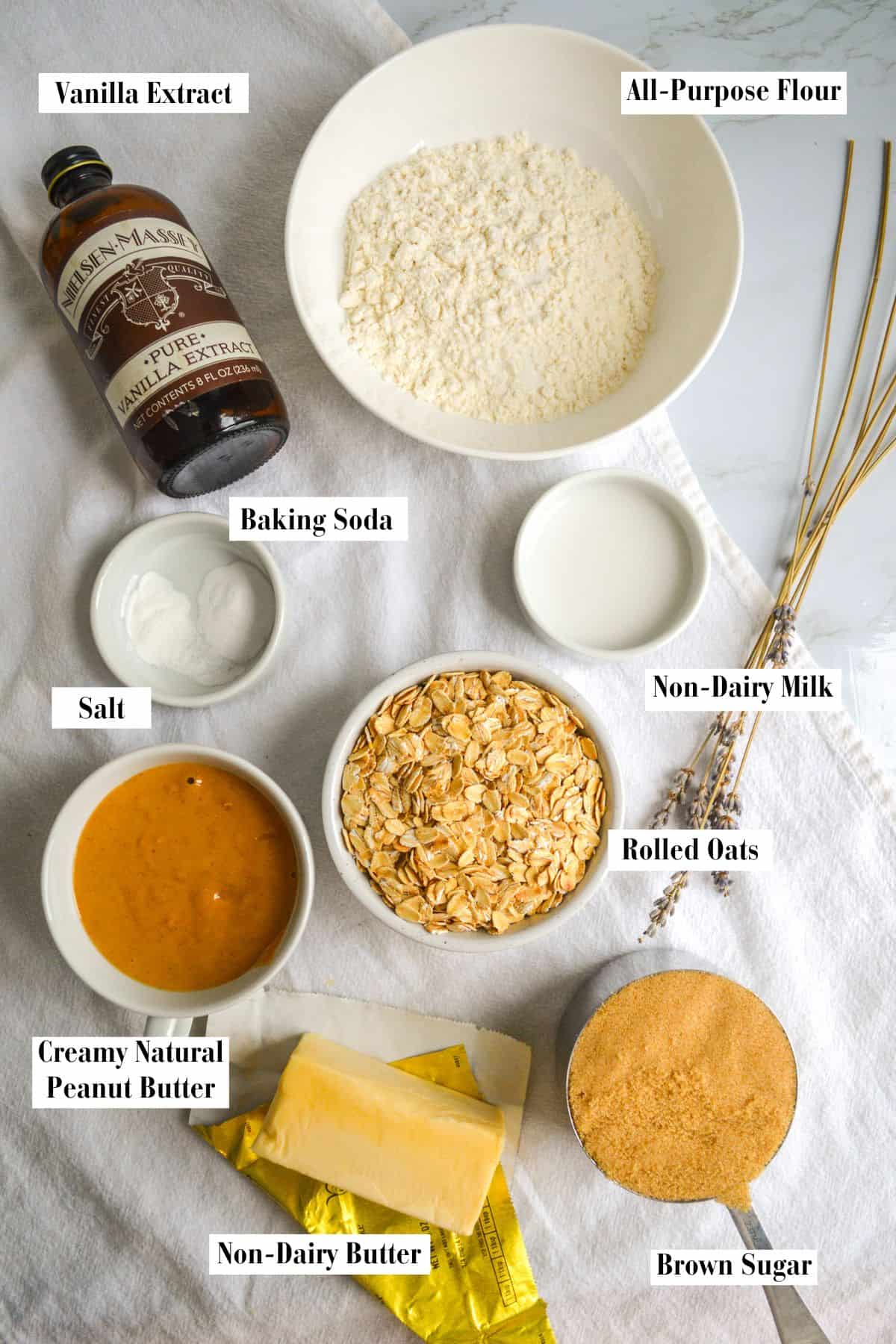 Ingredients for making this recipe in small bowls on a linen cloth.