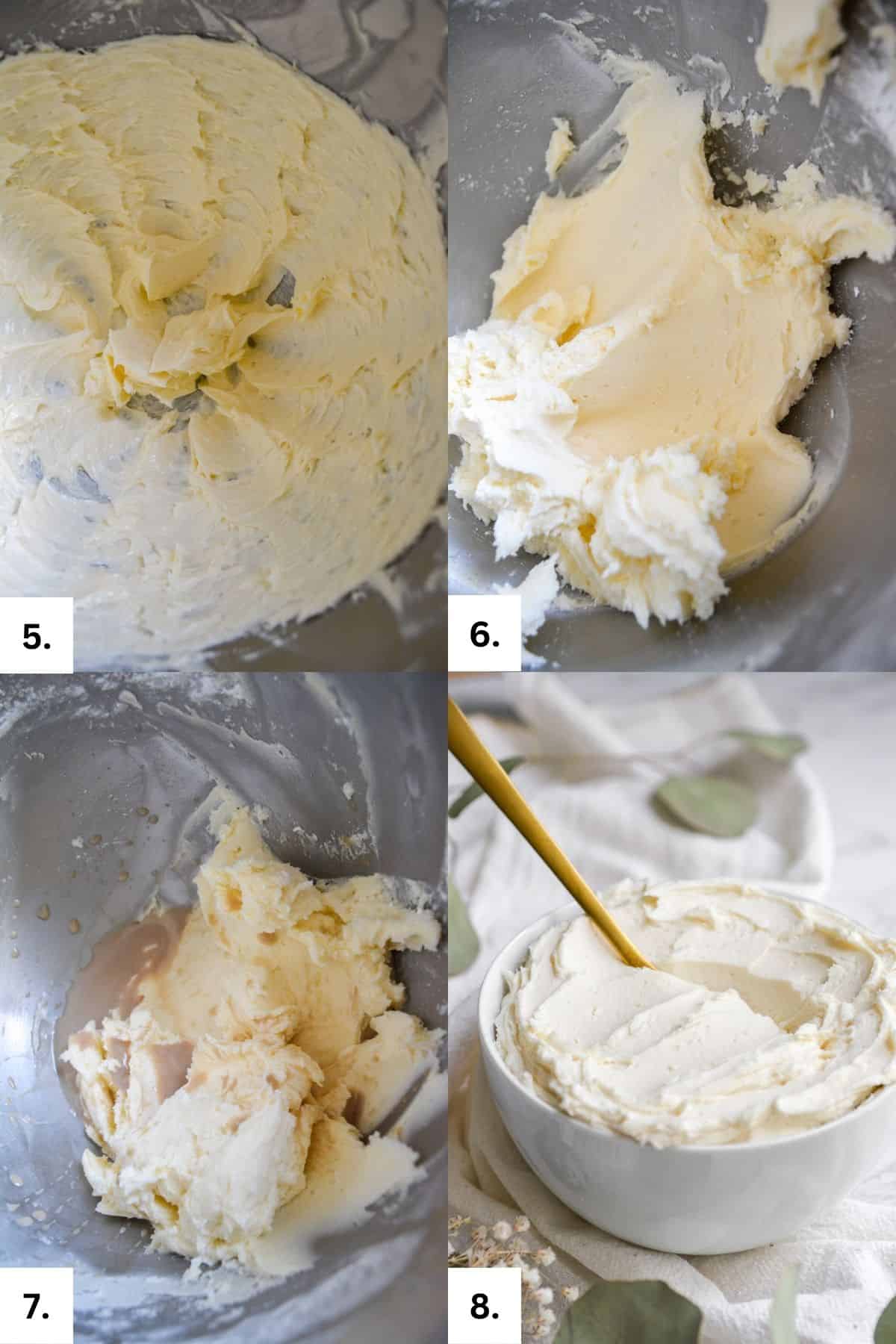 Step-by-step photos of making vegan vanilla frosting.