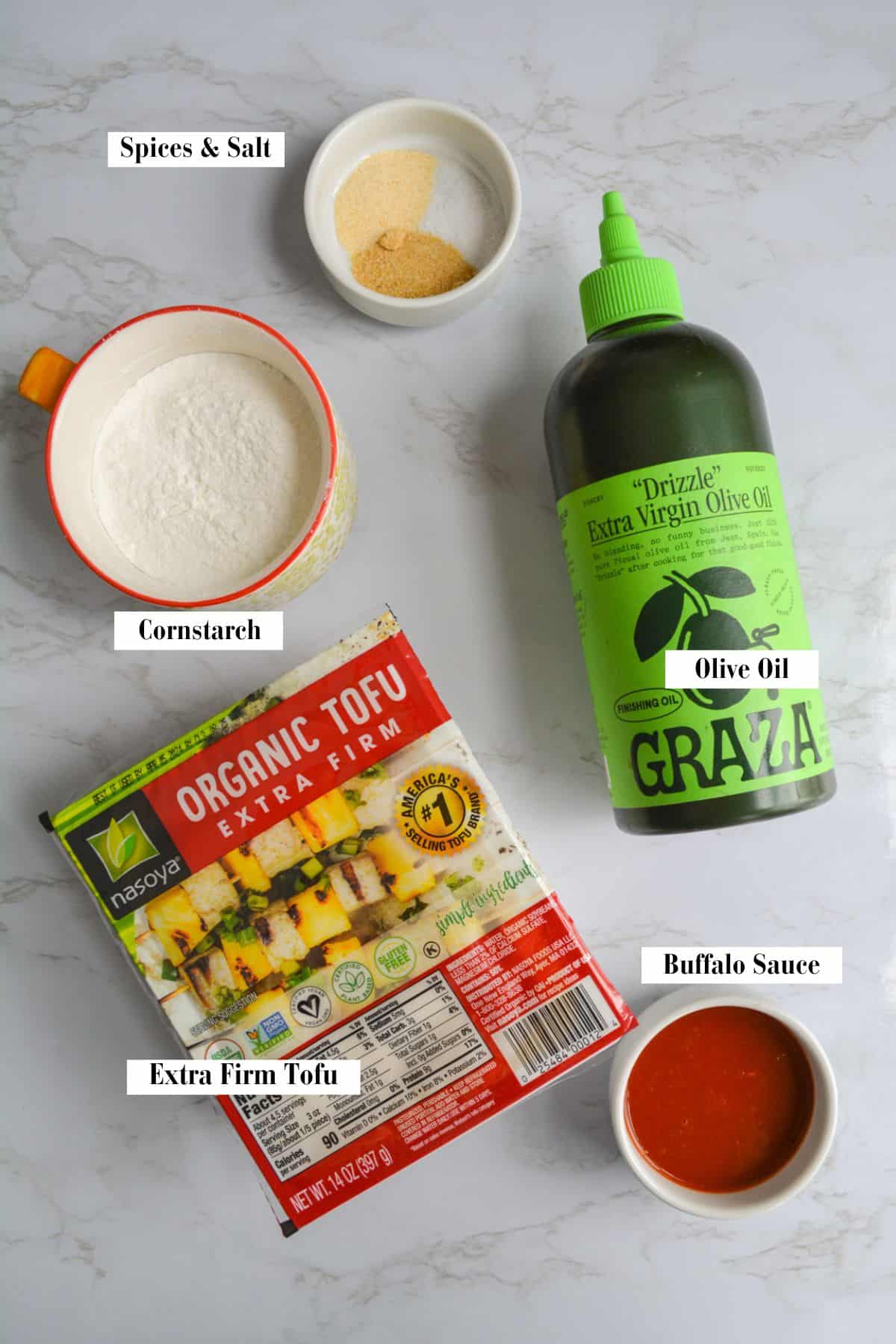 Ingredients needed to make this recipe on a marble surface.