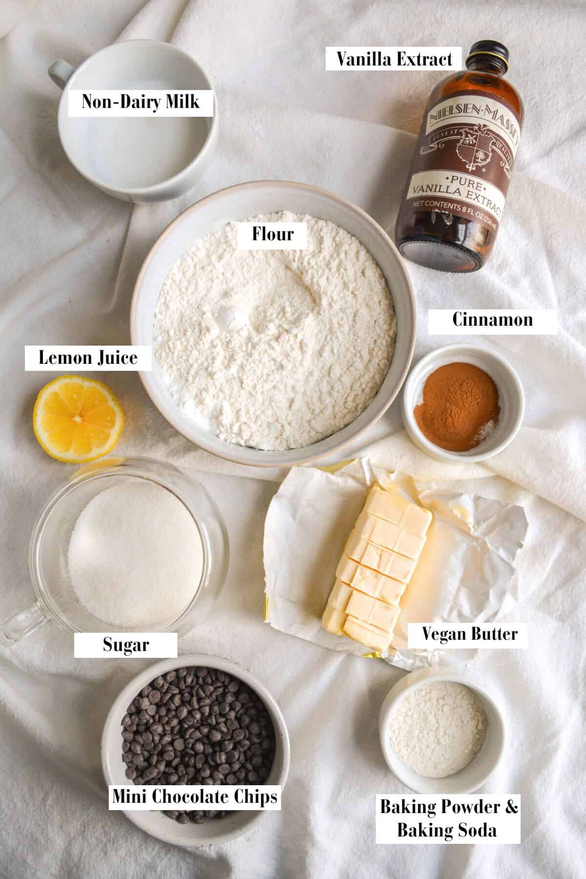 Ingredients for making this recipe on a white cloth.