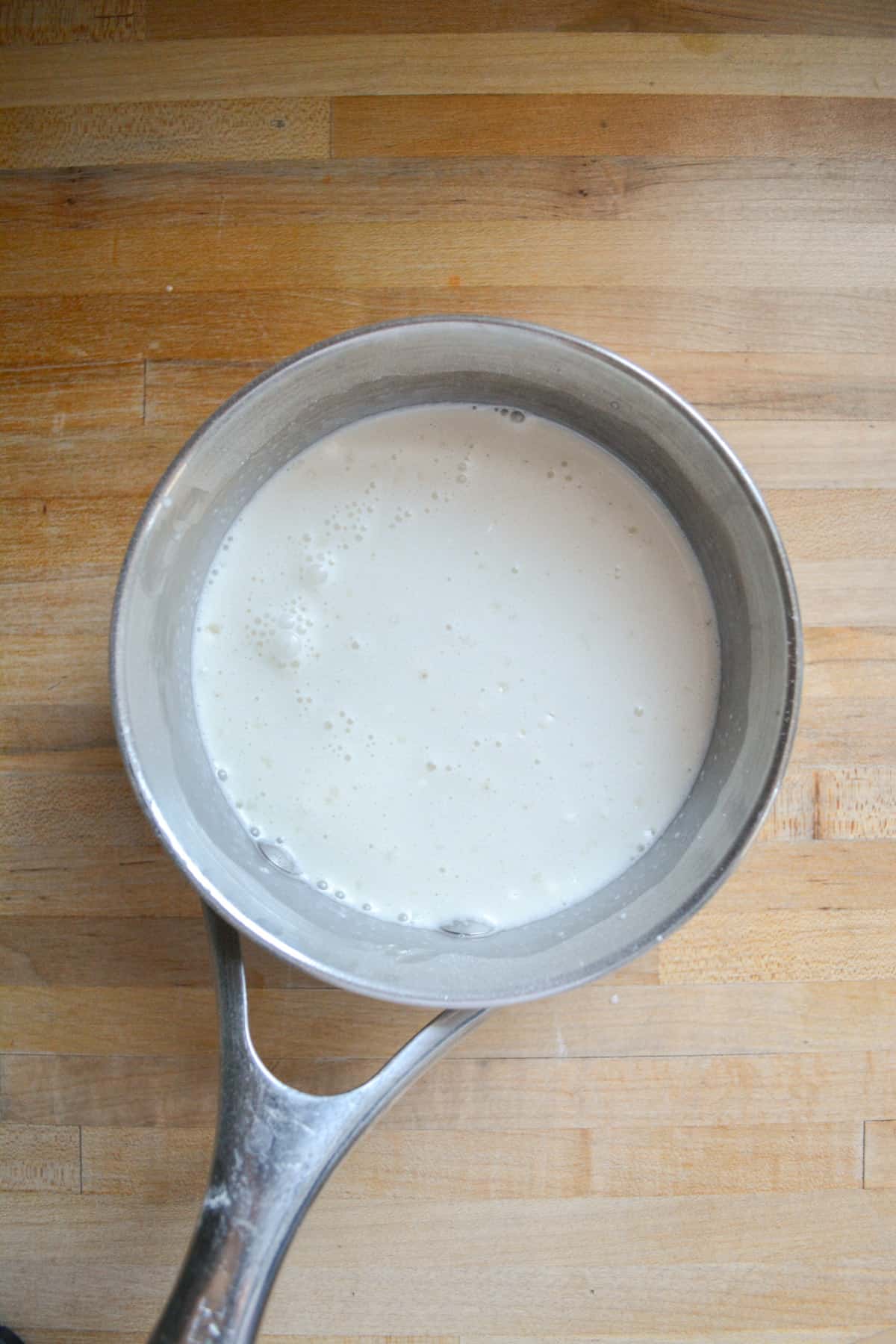 Sugar and cornstarch mixture added into the non-dairy milk mixture.