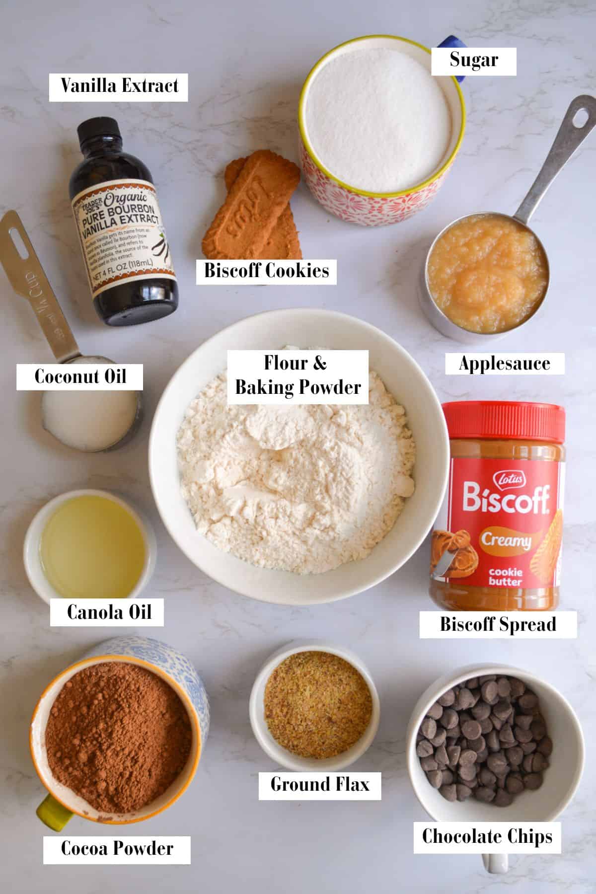 Ingredients needed for making this recipe in bowls on a marble surface.